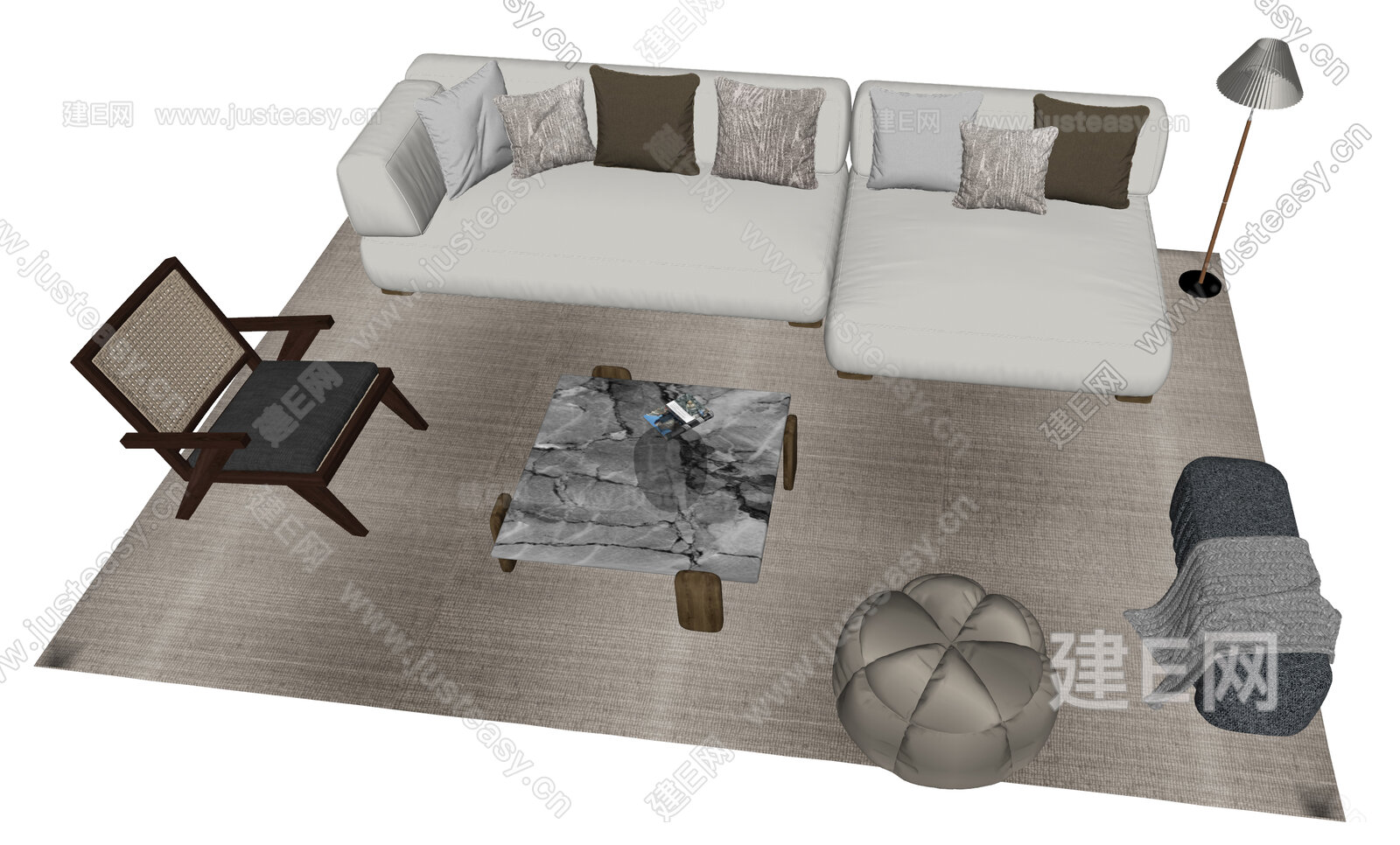 现代沙发茶几组合模型SU模型下载[ID:101731482]_建e网su模型