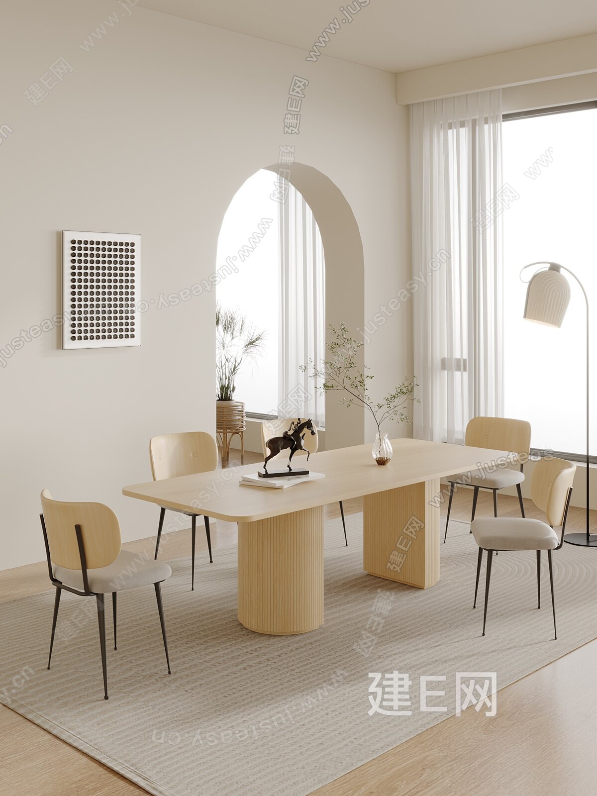 现代奶油风餐厅模型SU模型下载[ID:102714542]_建e网su模型