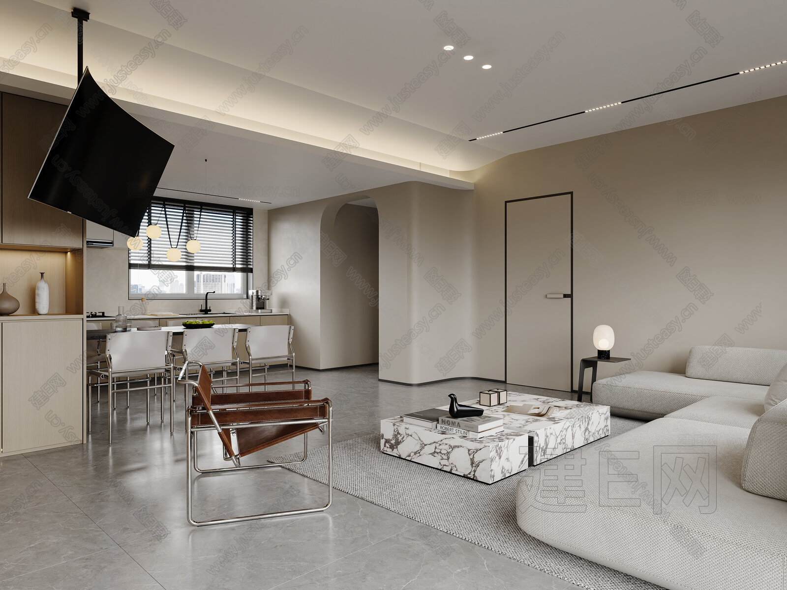现代极简客餐厅3d模型下载[ID:104289499]_建e网3d模型