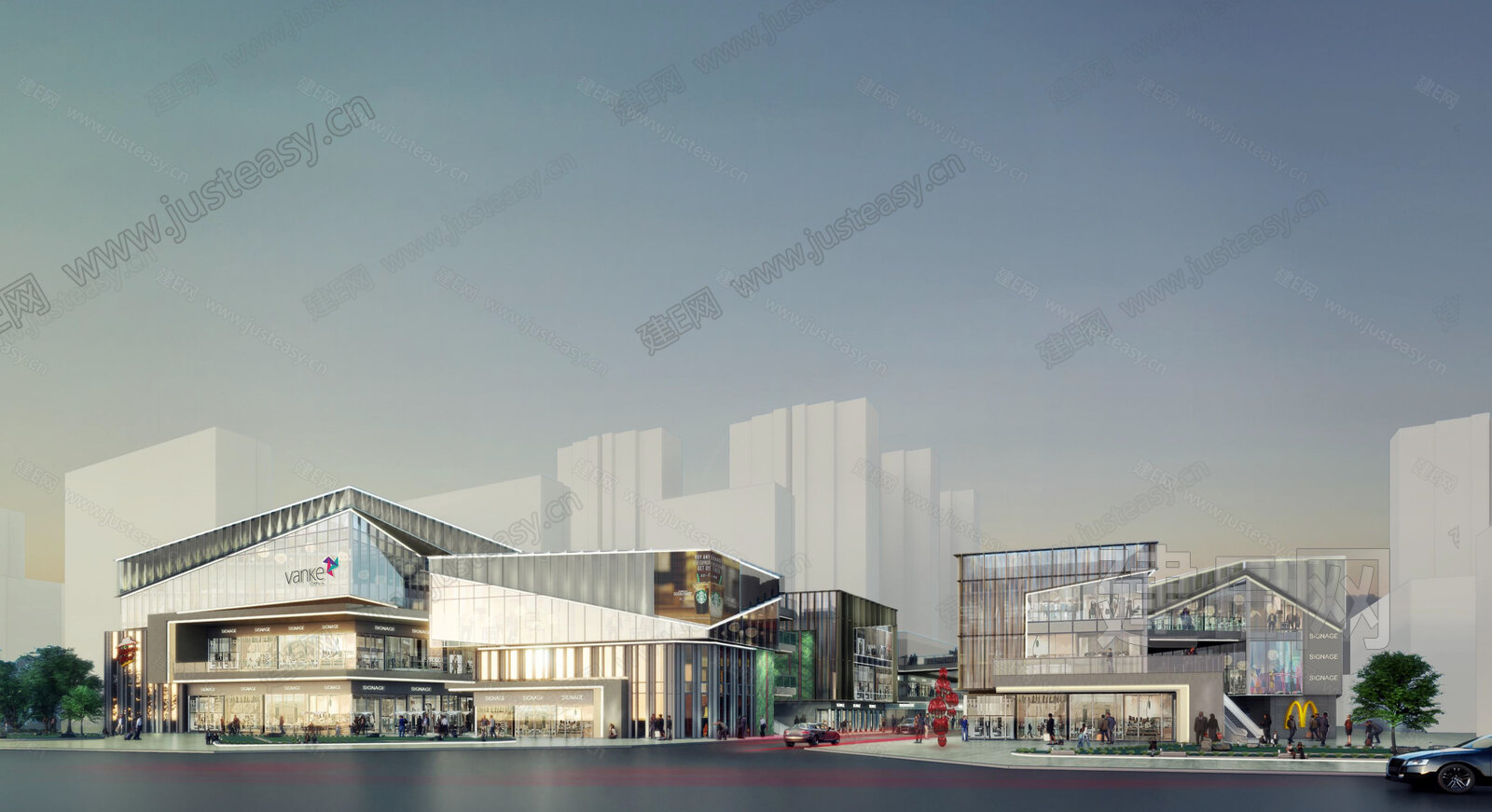 现代商业街模型SU模型下载[ID:101928094]_建E室内设计网