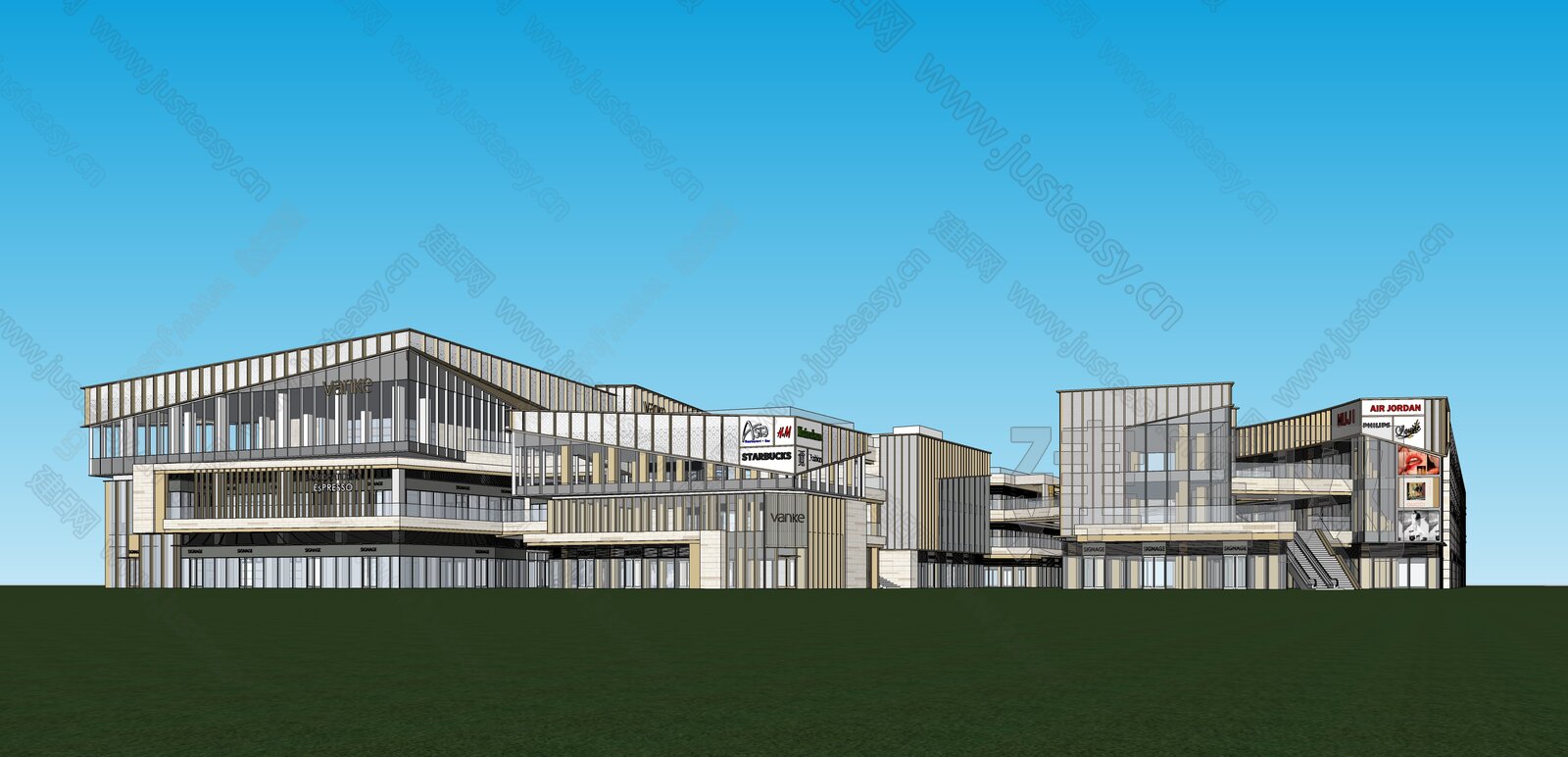 现代商业街模型SU模型下载[ID:101928094]_建E室内设计网