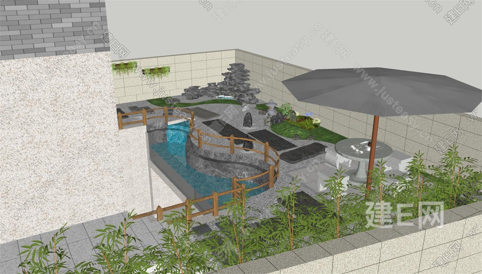 新中式庭院模型SU模型下载[ID:102517980]_建e网su模型