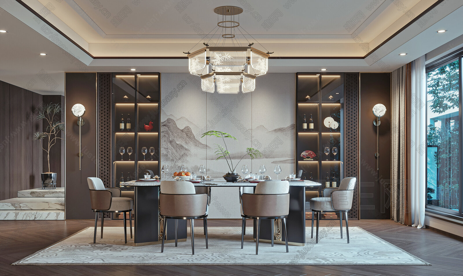 新中式餐厅模型SU模型下载[ID:102386814]_建e网su模型