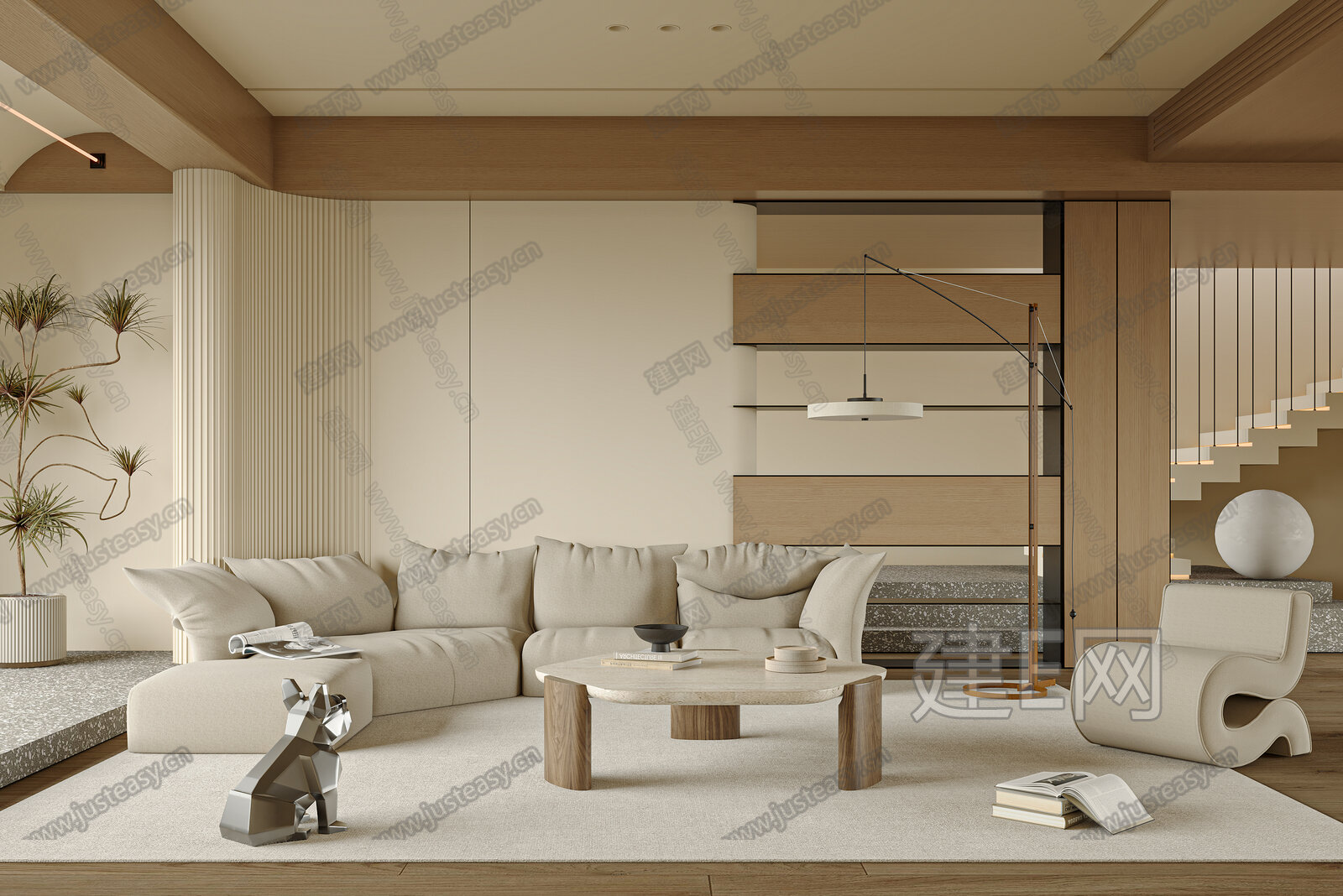 侘寂风客厅3d模型下载[ID:104027169]_建e网3d模型