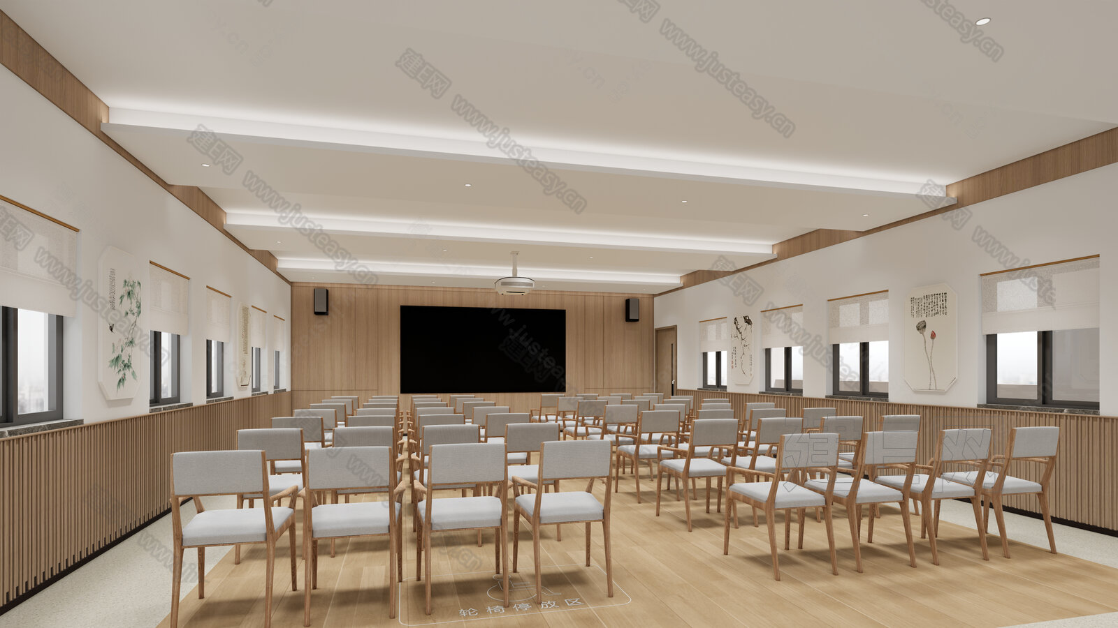 现代养老院会议室模型SU模型下载[ID:102386842]_建E室内设计网