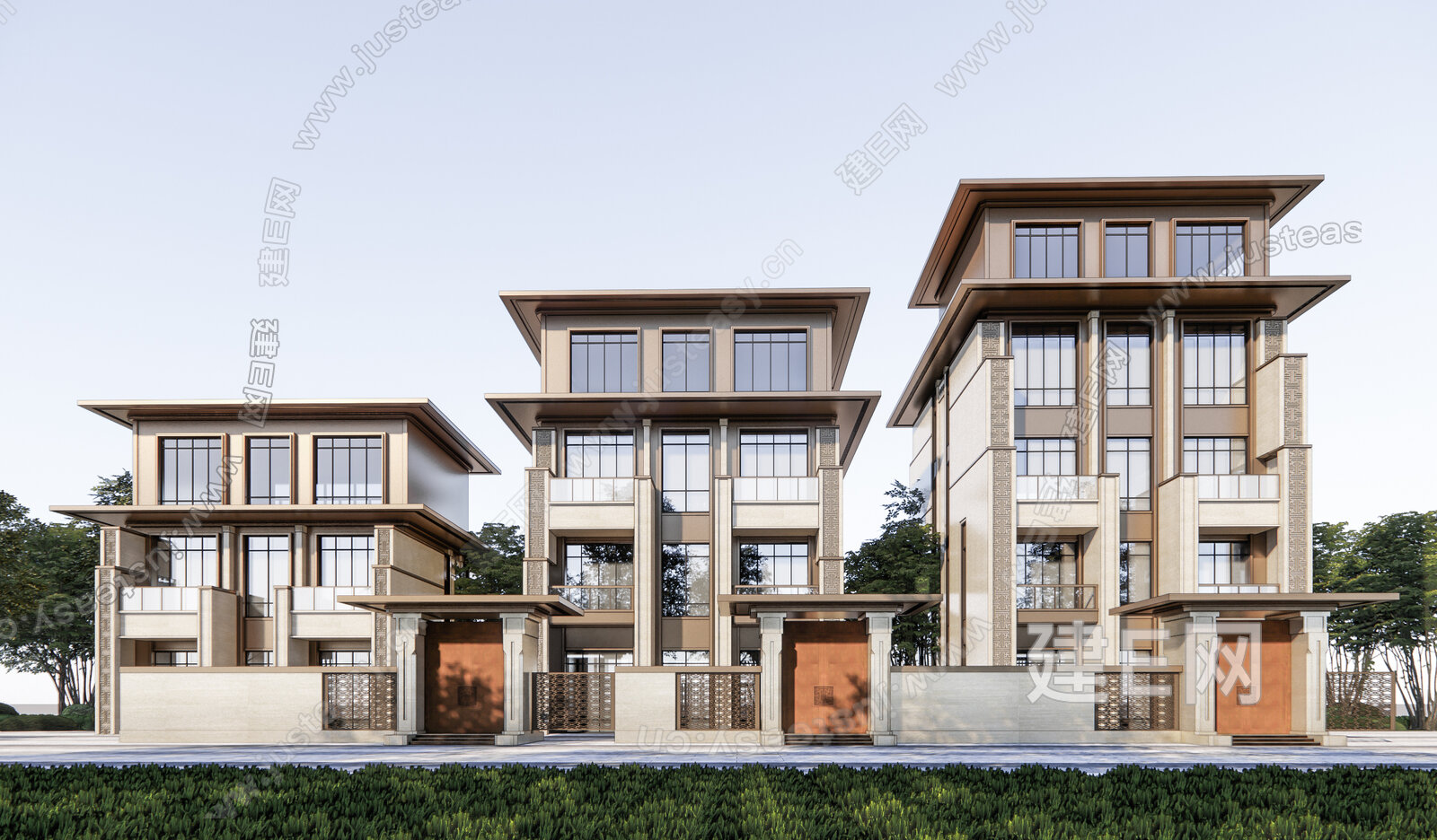 新中式别墅模型SU模型下载[ID:102321212]_建E室内设计网