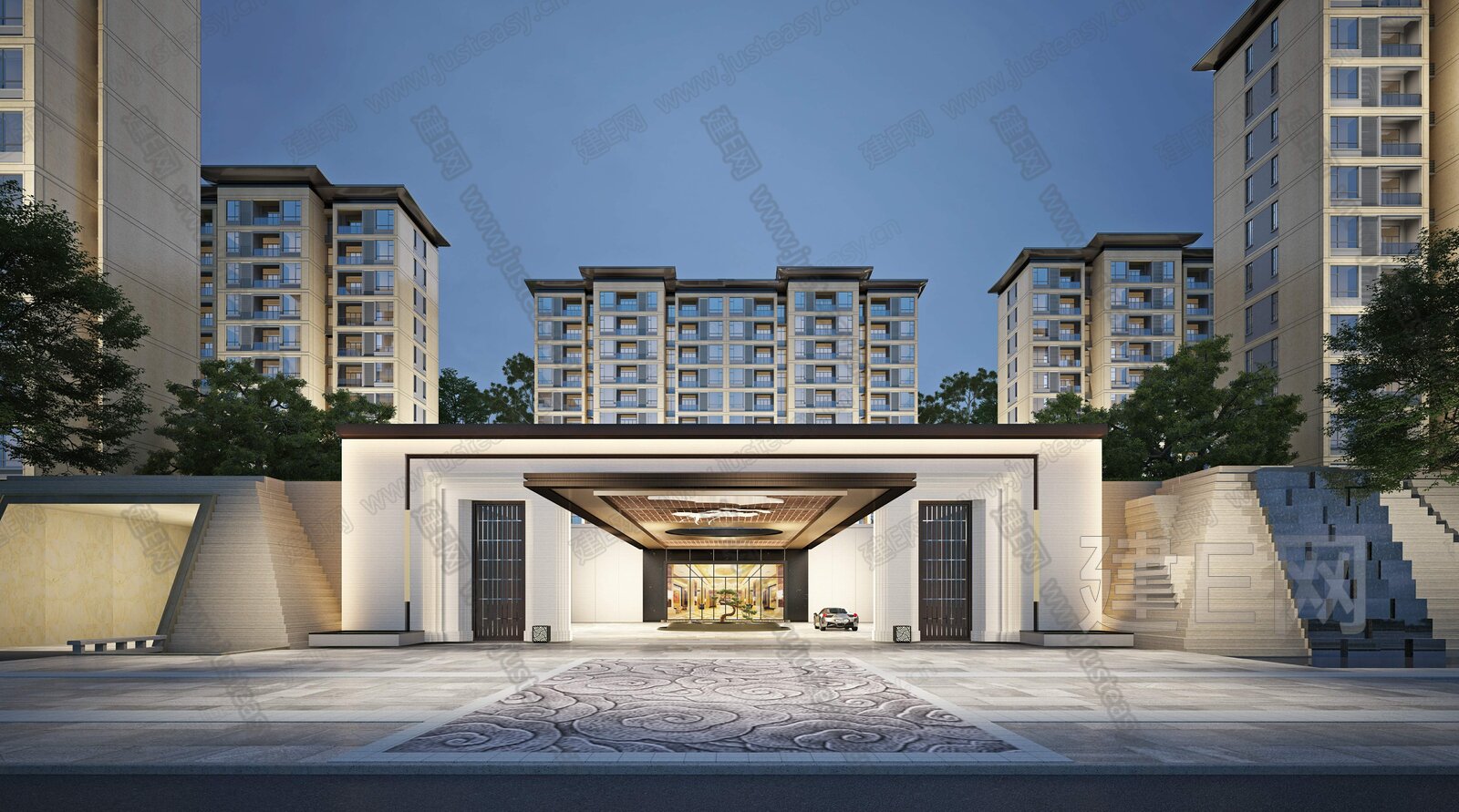 【新中式住宅大门入口3d模型】建e网_新中式住宅大门入口3d模型下载[ID:104748034]_打造3d新中式住宅大门入口模型免费下载平台