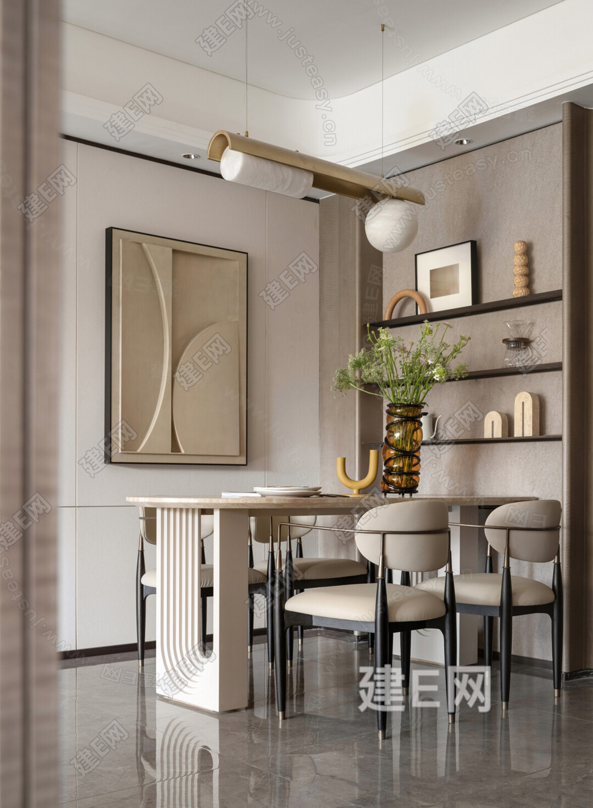 侘寂餐厅模型SU模型下载[ID:102452427]_建E室内设计网