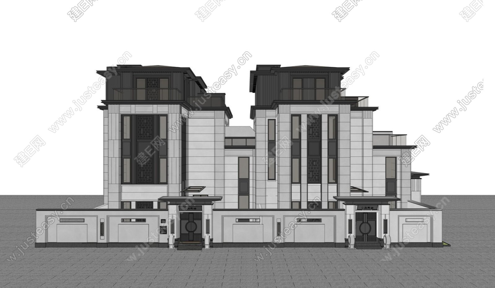 新中式别墅模型SU模型下载[ID:102386914]_建e网su模型