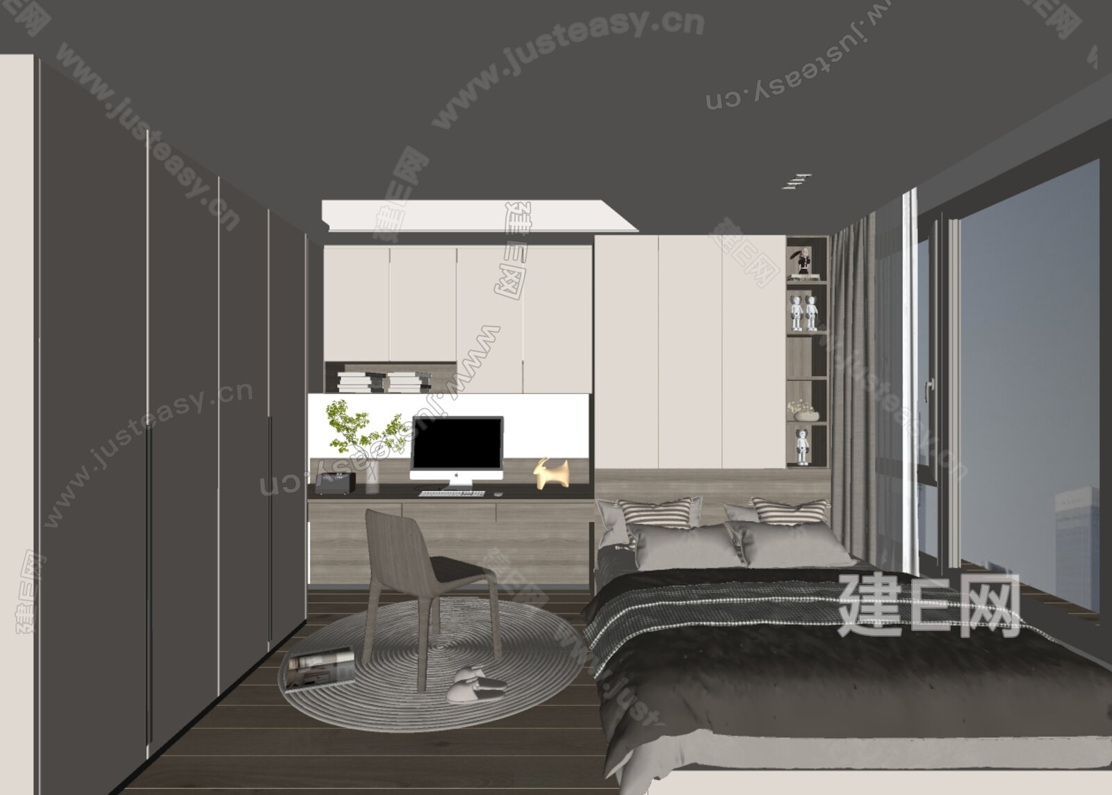 现代榻榻米卧室模型SU模型下载[ID:102845607]_建E室内设计网