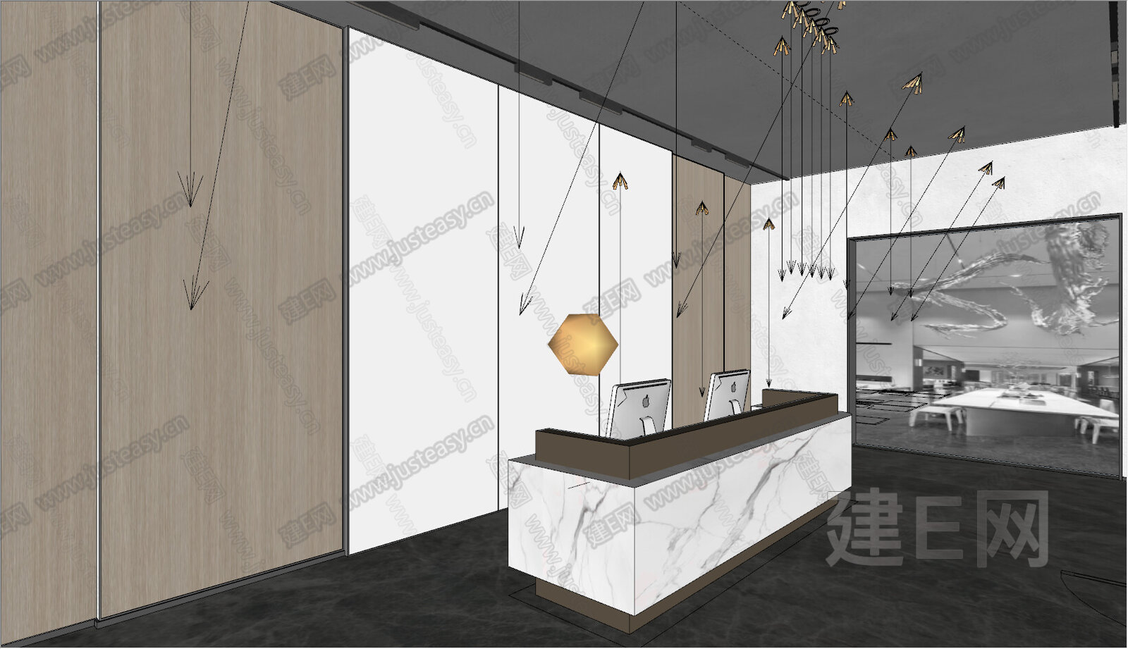 现代公司前台模型SU模型下载[ID:102780114]_建e网su模型