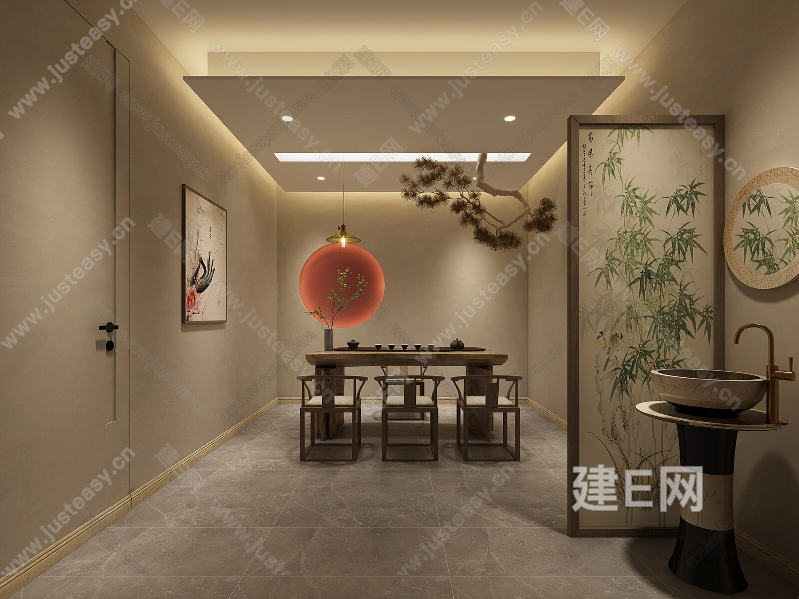 【新中式茶室3d模型】建E网_新中式茶室3d模型下载[ID:113398990]_打造3d新中式茶室模型免费下载平台