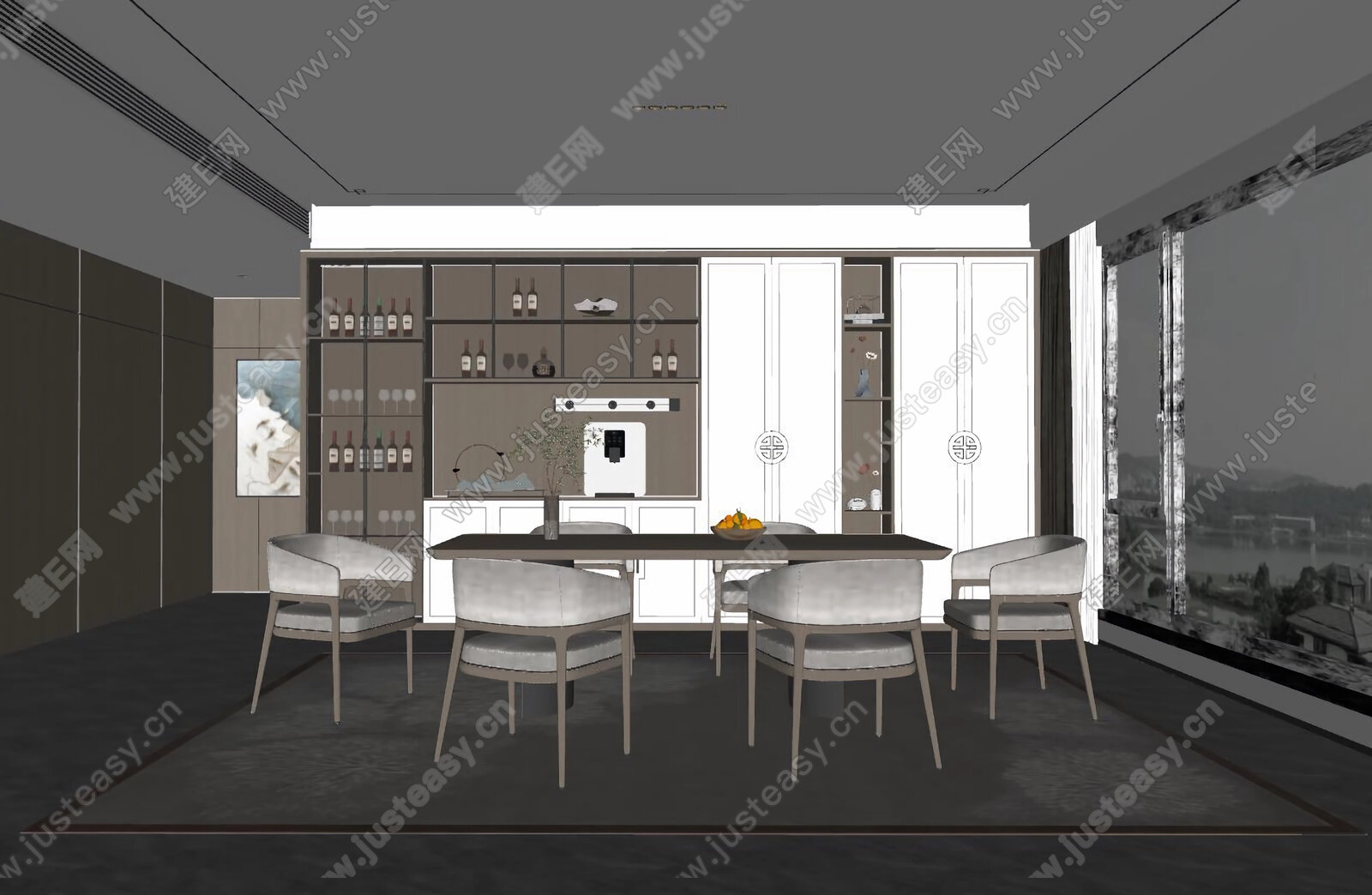新中式餐厅模型SU模型下载[ID:102911071]_建E室内设计网