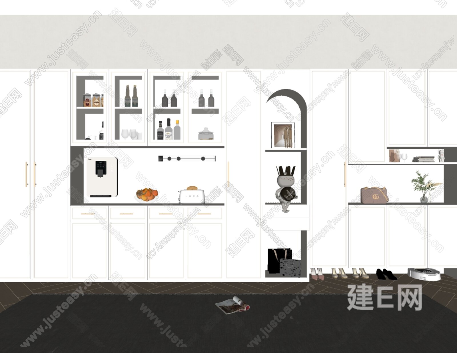 法式鞋柜酒柜一体模型SU模型下载[ID:103566339]_建E室内设计网