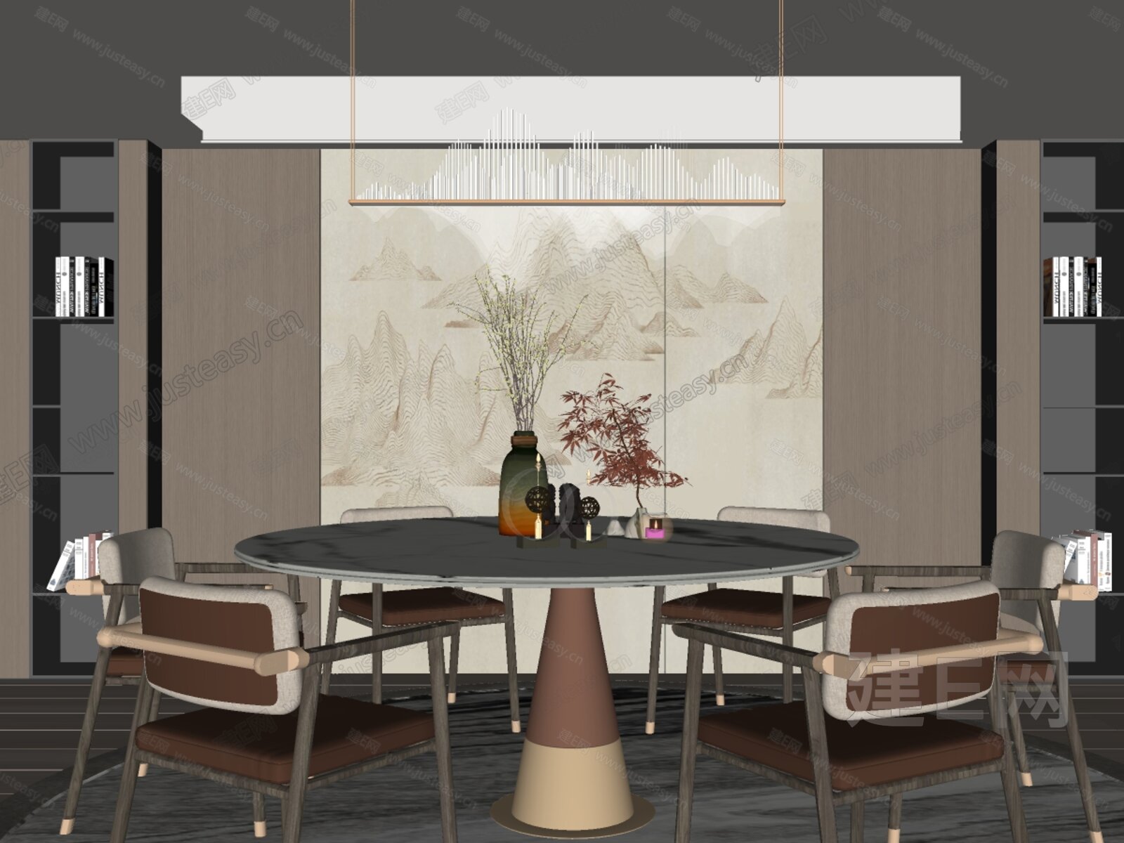 新中式餐厅模型SU模型下载[ID:103566485]_建e网su模型