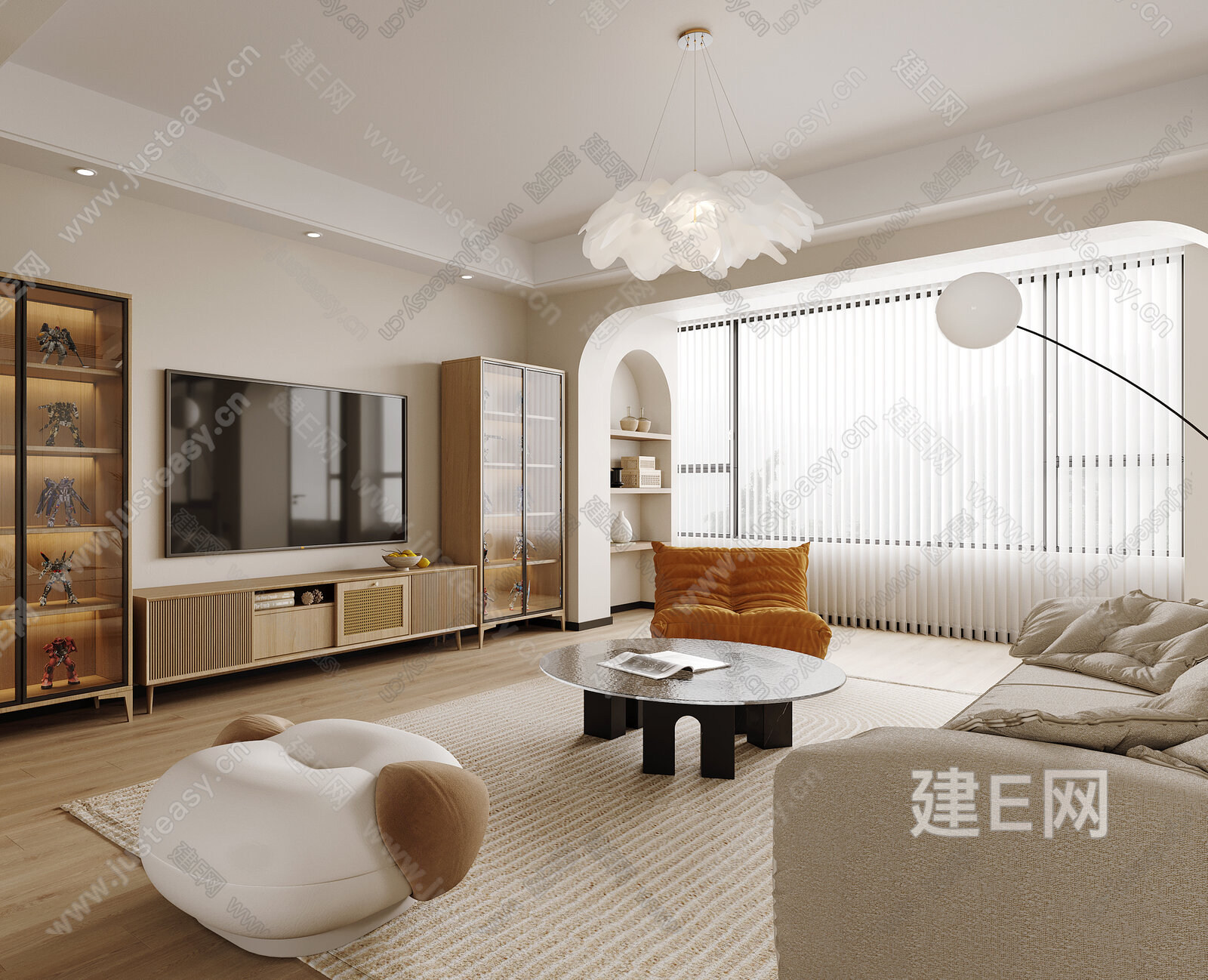 【现代奶油风客厅3d模型】建e网_现代奶油风客厅3d模型下载[ID:113988812]_打造3d现代奶油风客厅模型免费下载平台