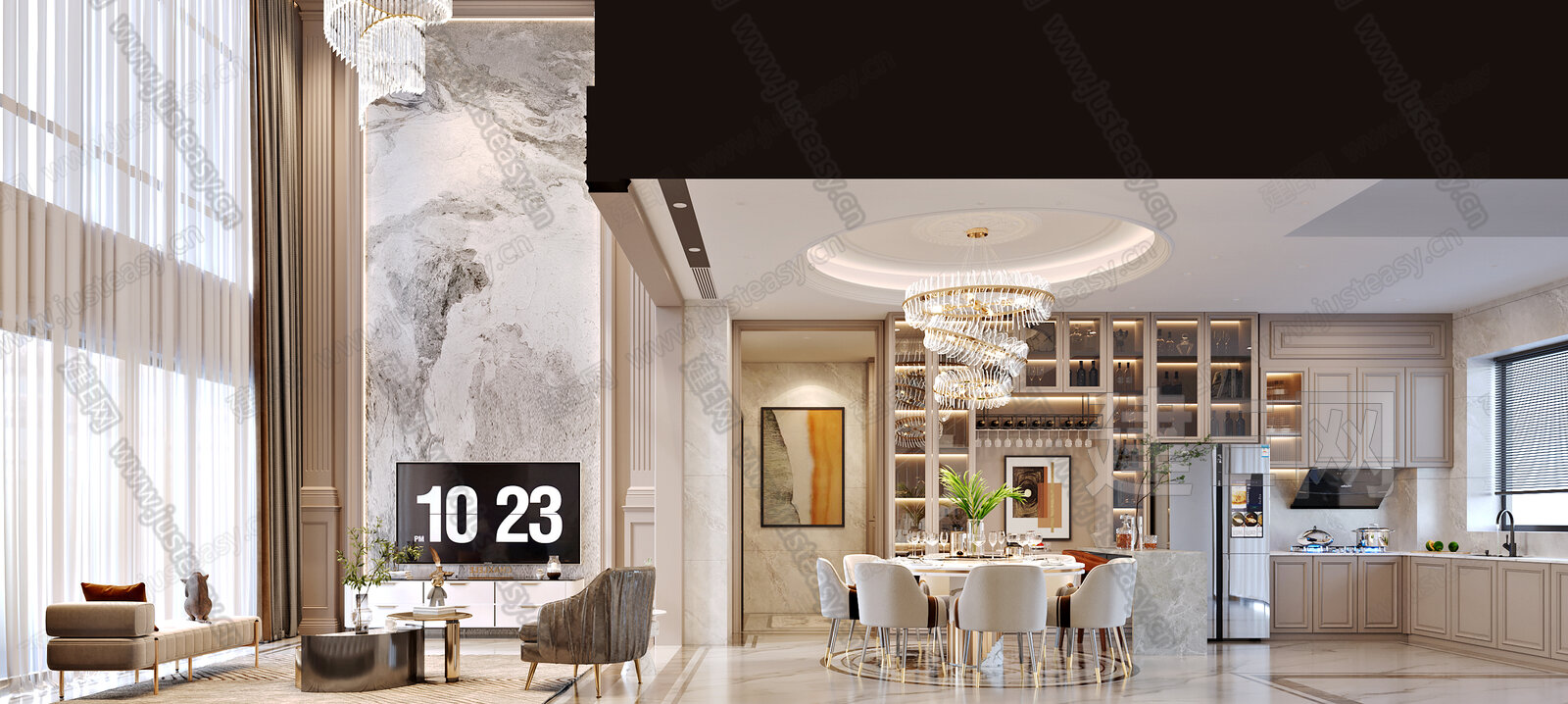 简欧客餐厅3d模型下载[ID:114316363]_建e网3d模型