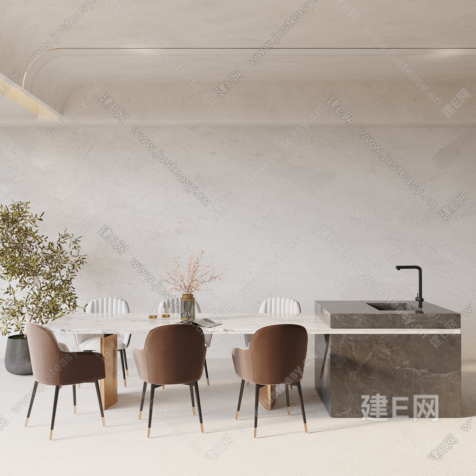 现代餐厅3d模型下载[ID:114316493]_建e网3d模型