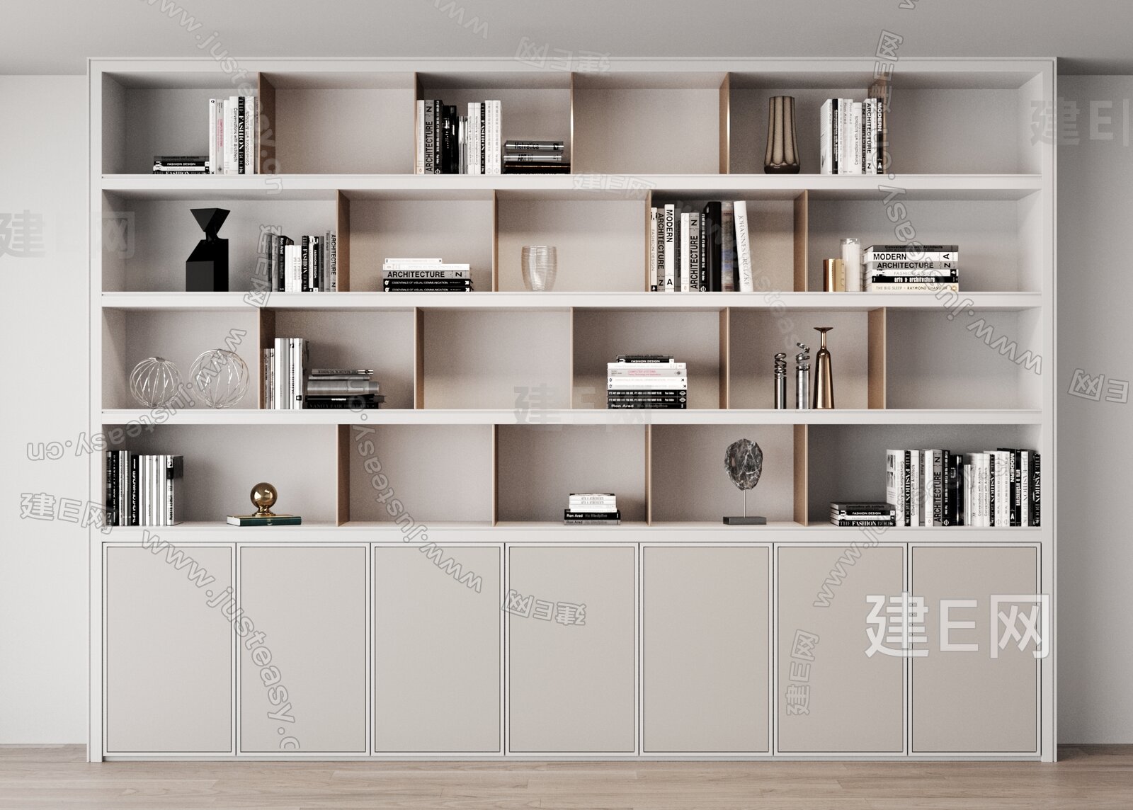 现代书柜模型SU模型下载[ID:114052254]_建e网su模型