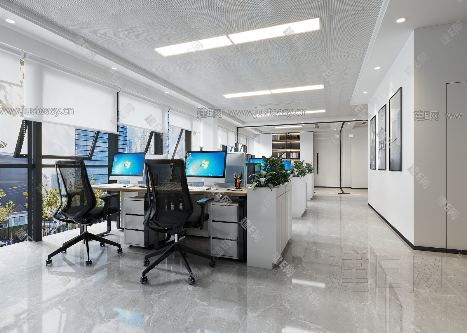 现代办公区3d模型下载[ID:115299460]_建e网3d模型