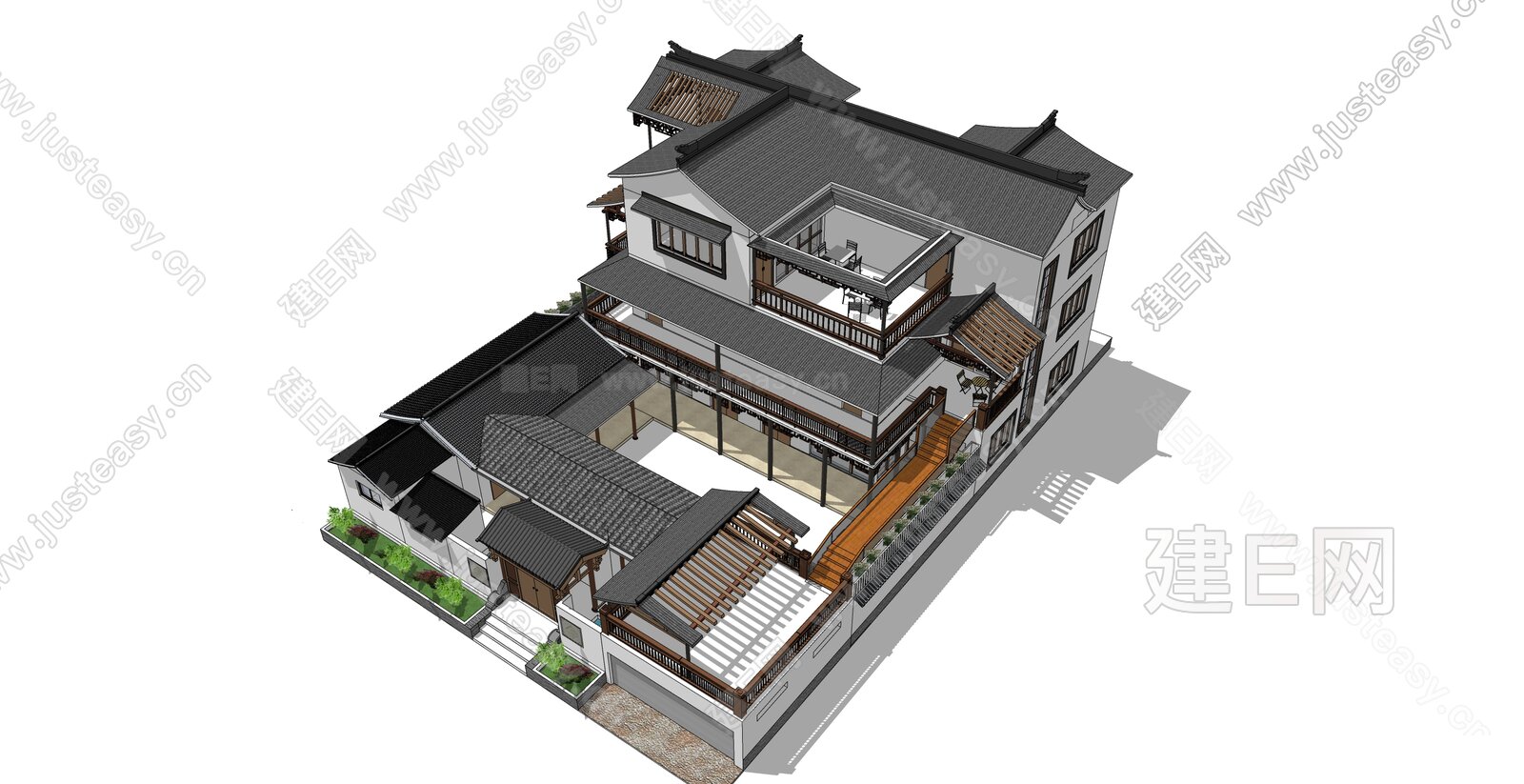 新中式别墅模型SU模型下载[ID:104025315]_建e网su模型
