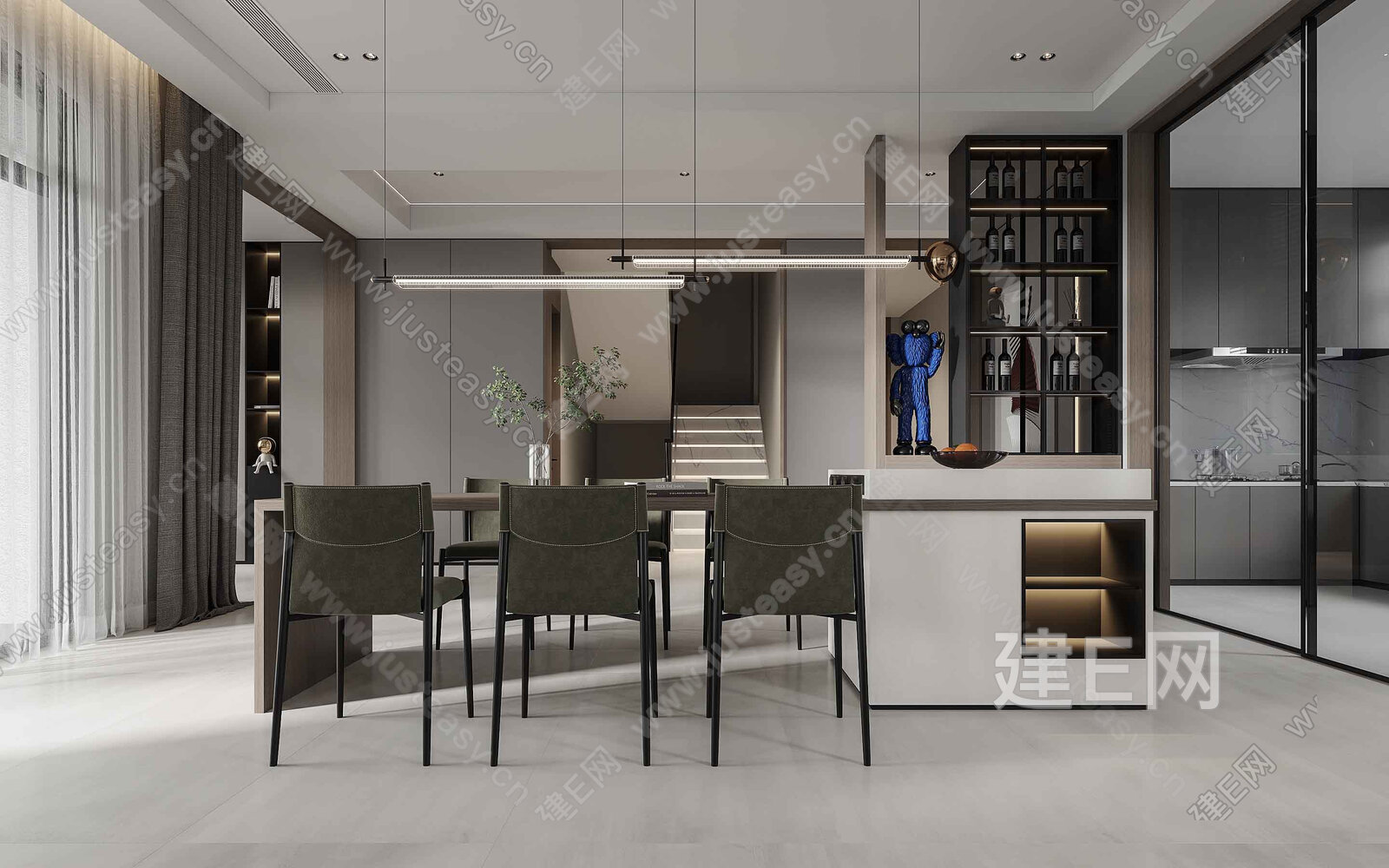 现代餐厅模型SU模型下载[ID:103959725]_建e网su模型