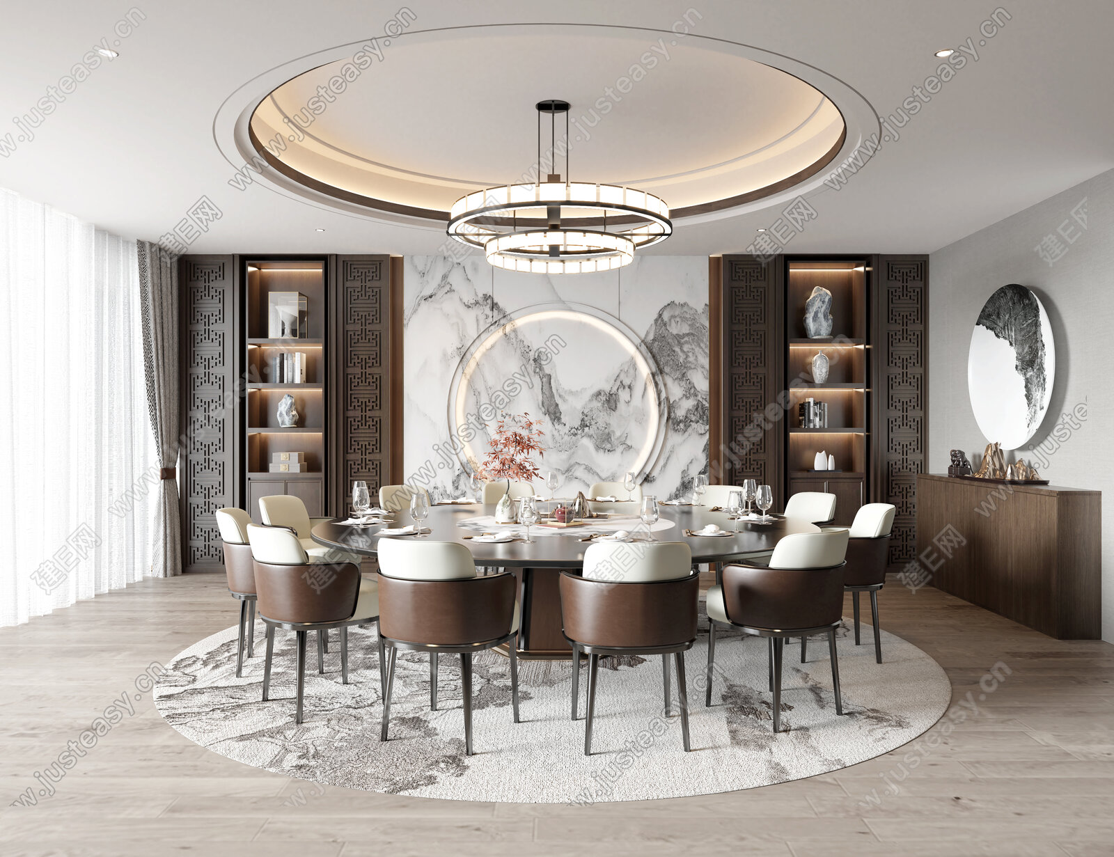 新中式餐厅包间3d模型下载[ID:115692764]_建e网3d模型