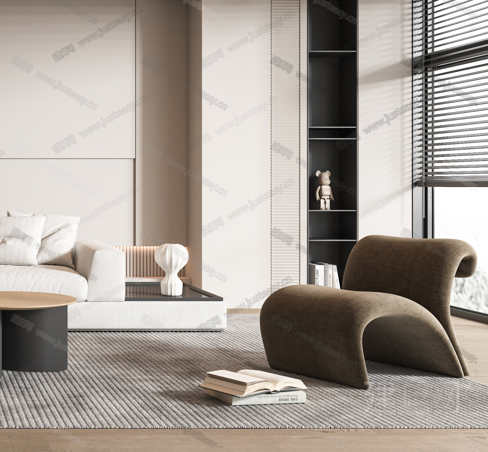 现代奶油风客厅3d模型下载[ID:115692628]_建e网3d模型