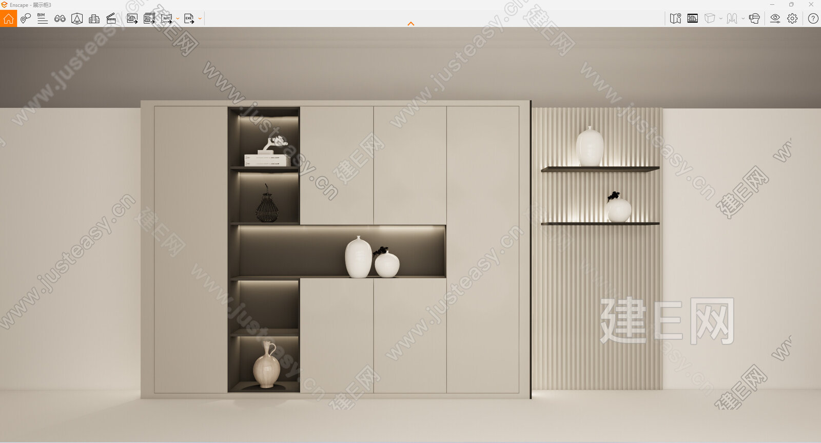 现代书柜模型SU模型下载[ID:104352807]_建e网su模型