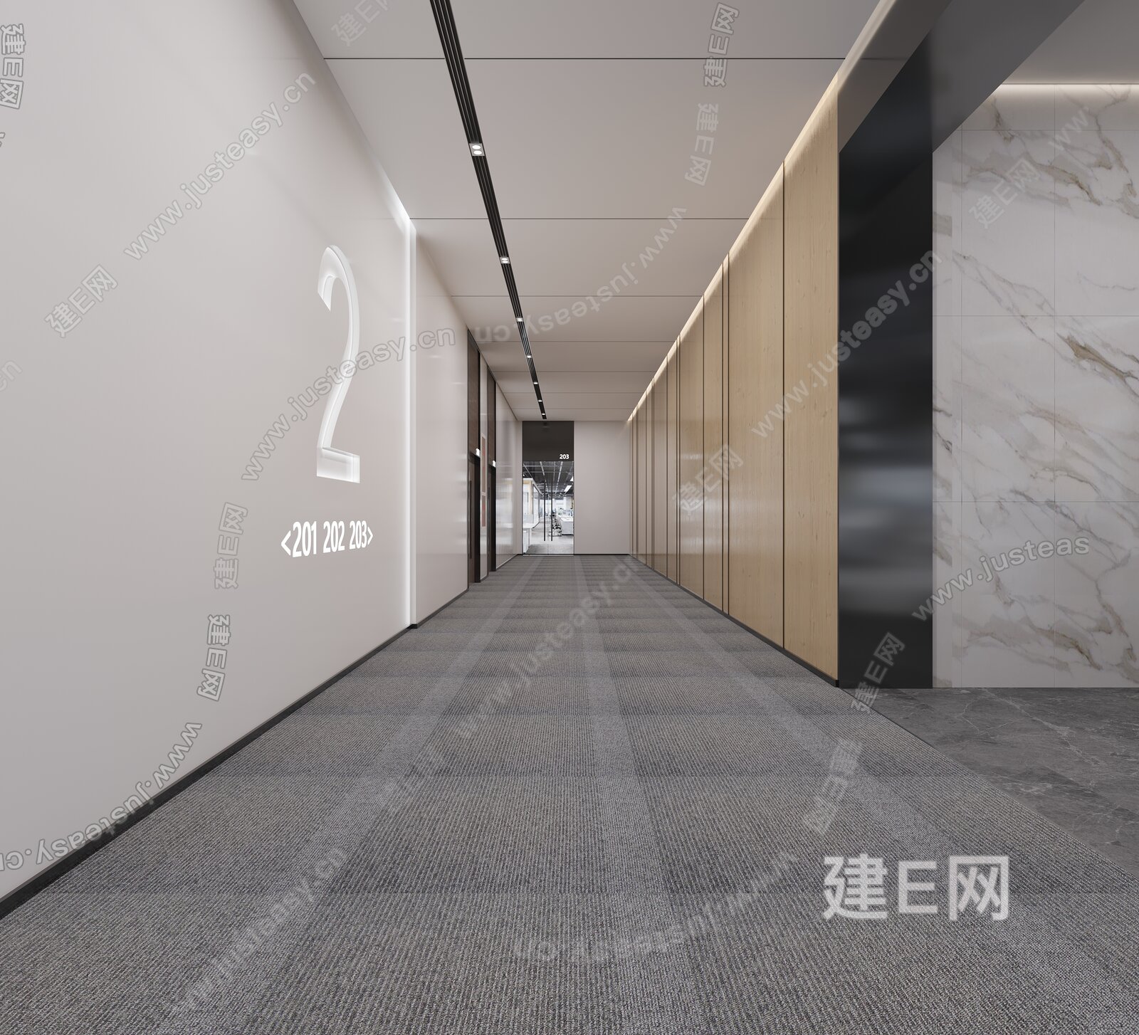 现代办公过道3d模型下载[ID:115758199]_建e网3d模型