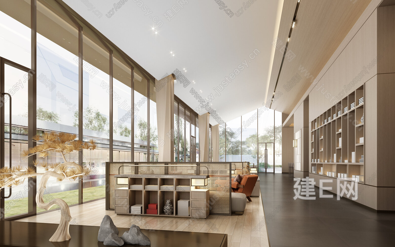新中式大厅3d模型下载[ID:115561626]_建e网3d模型