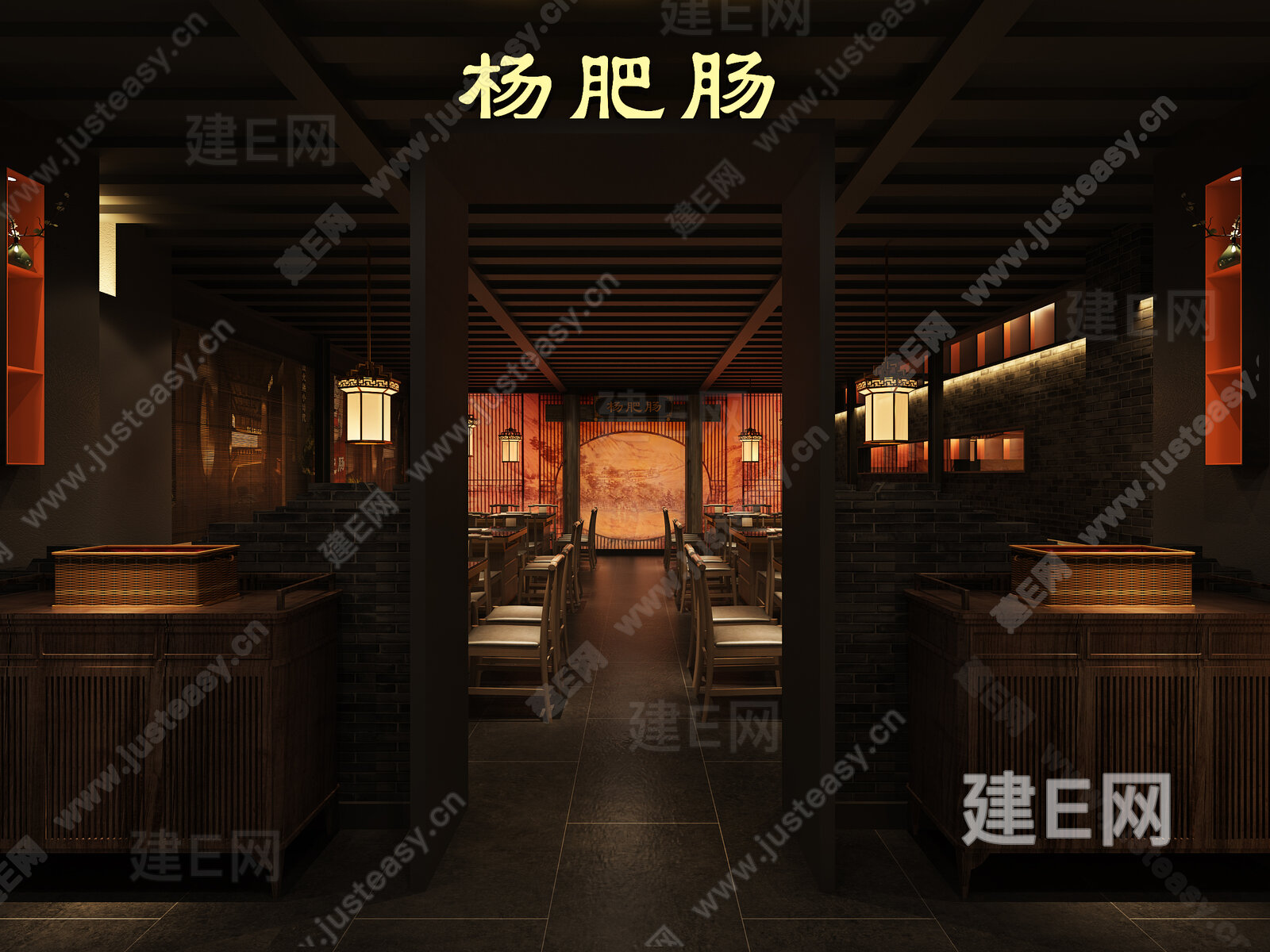 【新中式火锅店3d模型】建e网_新中式火锅店3d模型下载[ID:115561693]_打造3d新中式火锅店模型免费下载平台