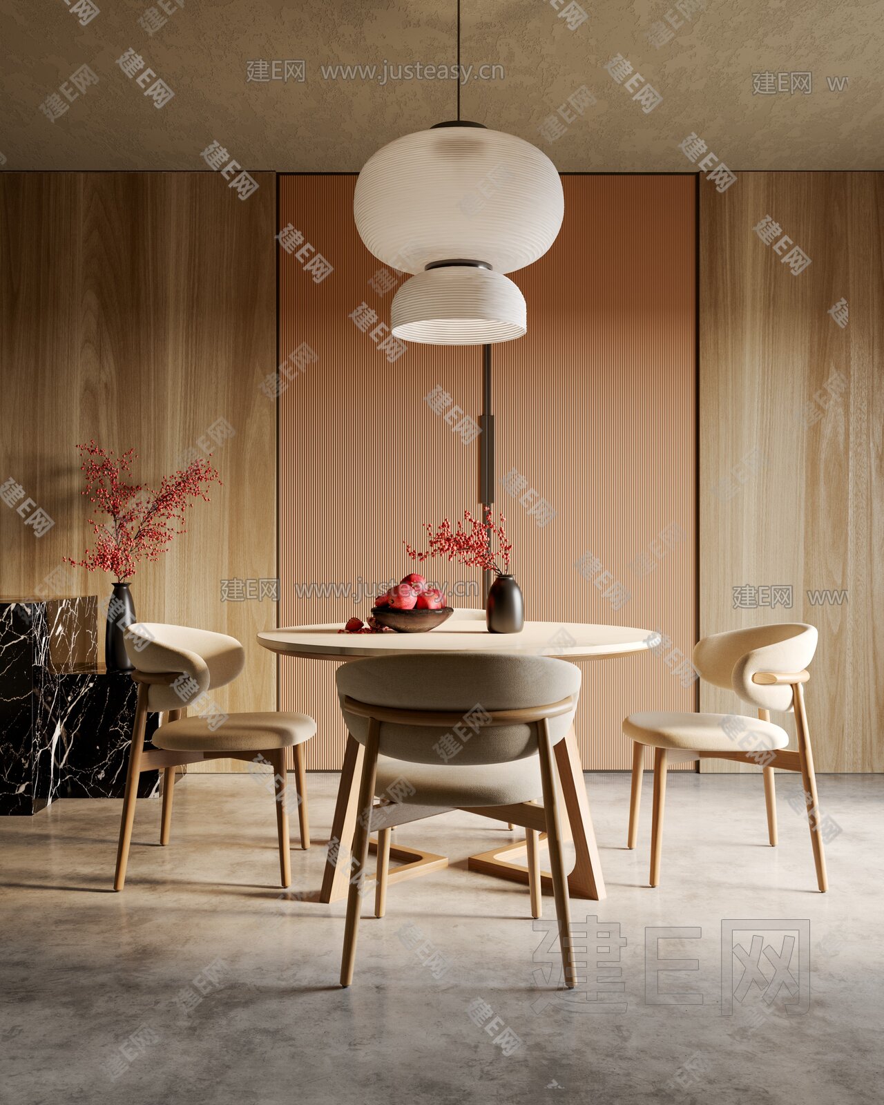 侘寂奶油风餐厅模型SU模型下载[ID:104418873]_建E室内设计网