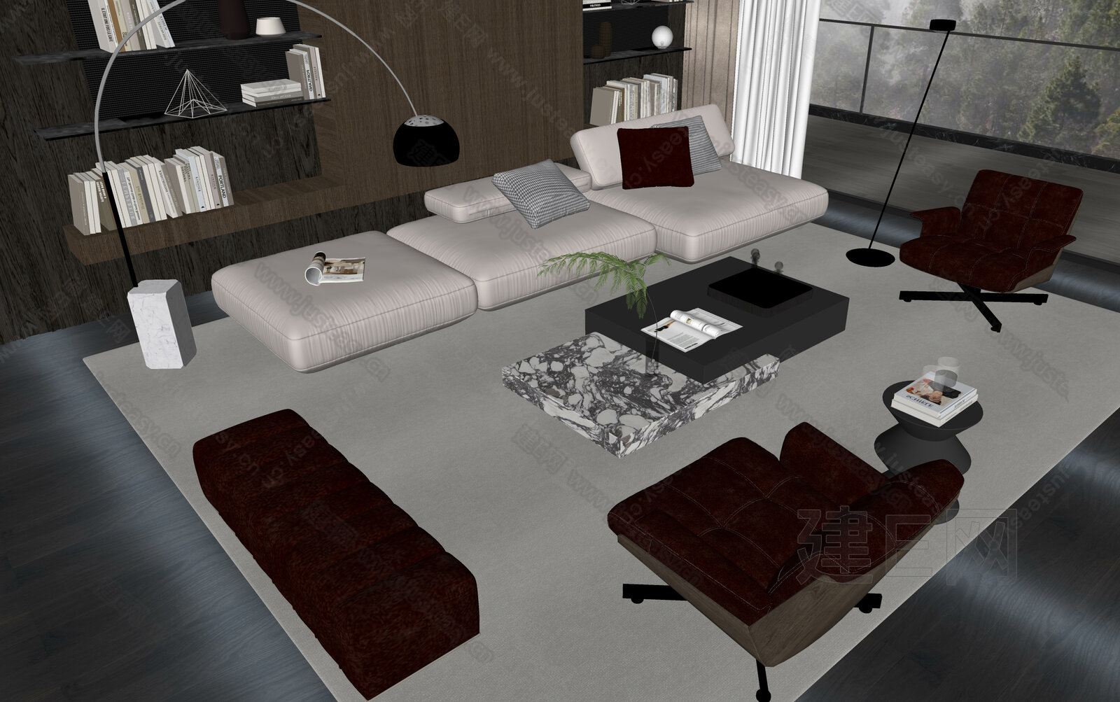 Minotti现代沙发茶几组合模型SU模型下载[ID:113724454]_建e网su模型