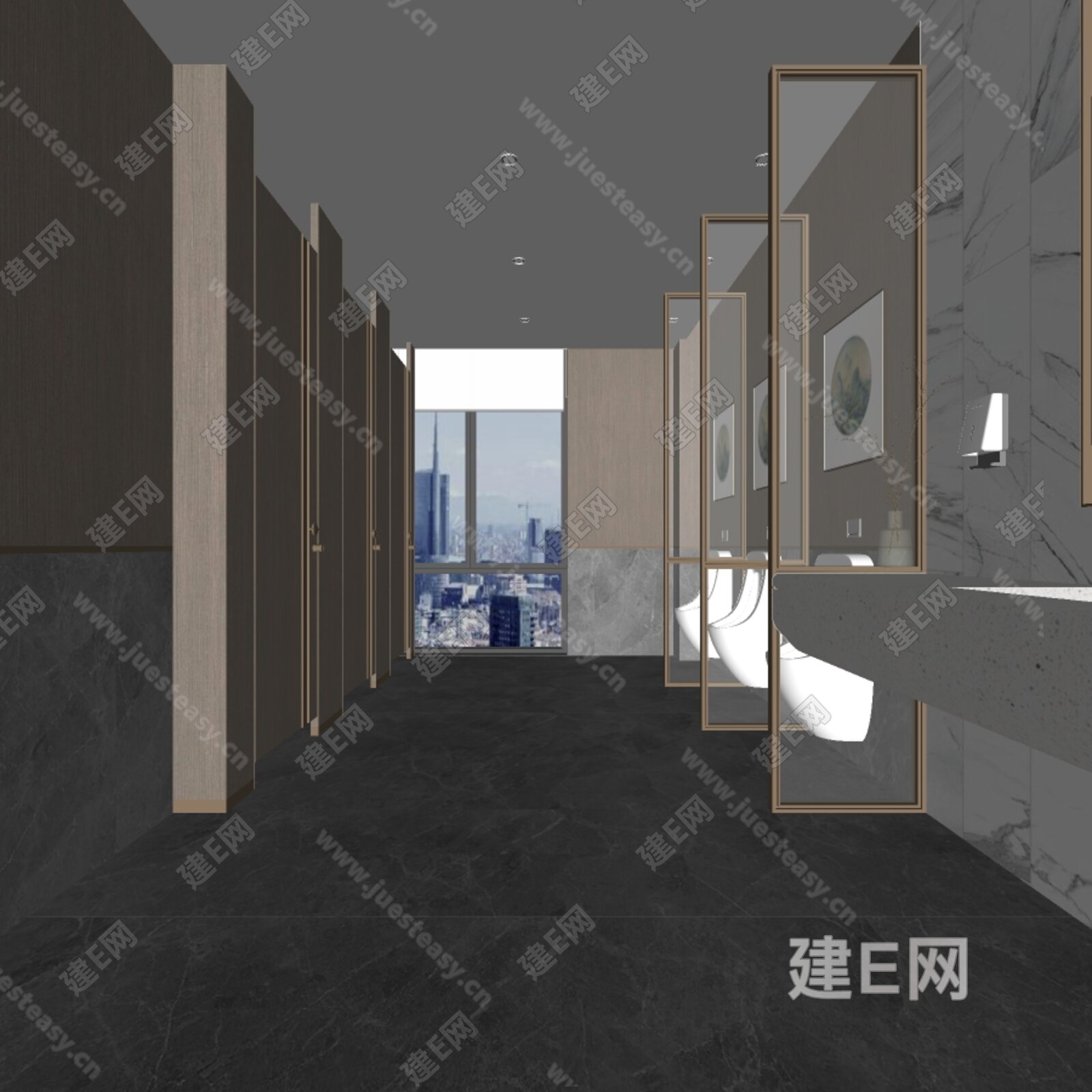 新中式公共卫生间 模型SU模型下载[ID:113462505]_建e网su模型