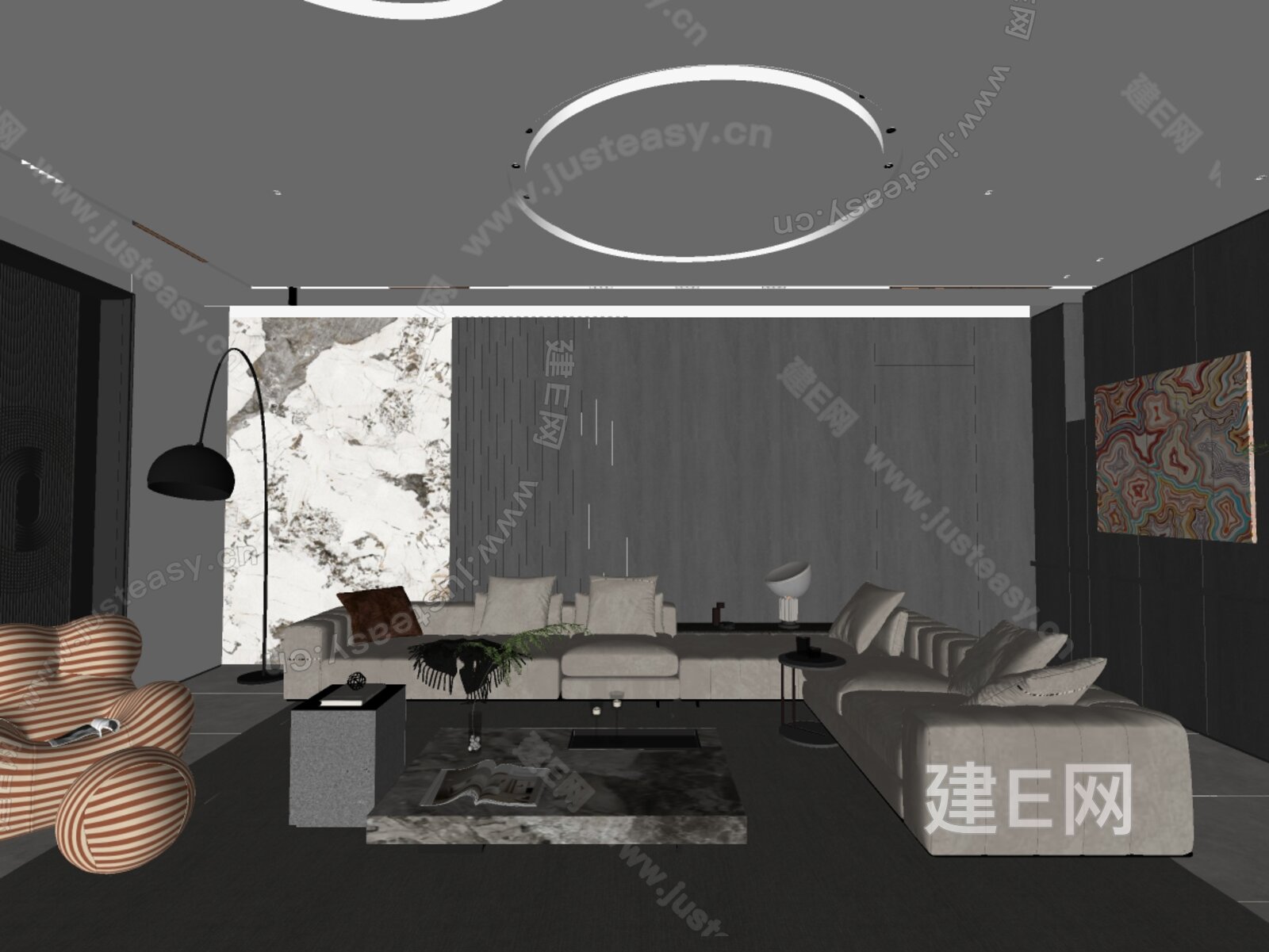 现代客餐厅模型SU模型下载[ID:114052305]_建E室内设计网