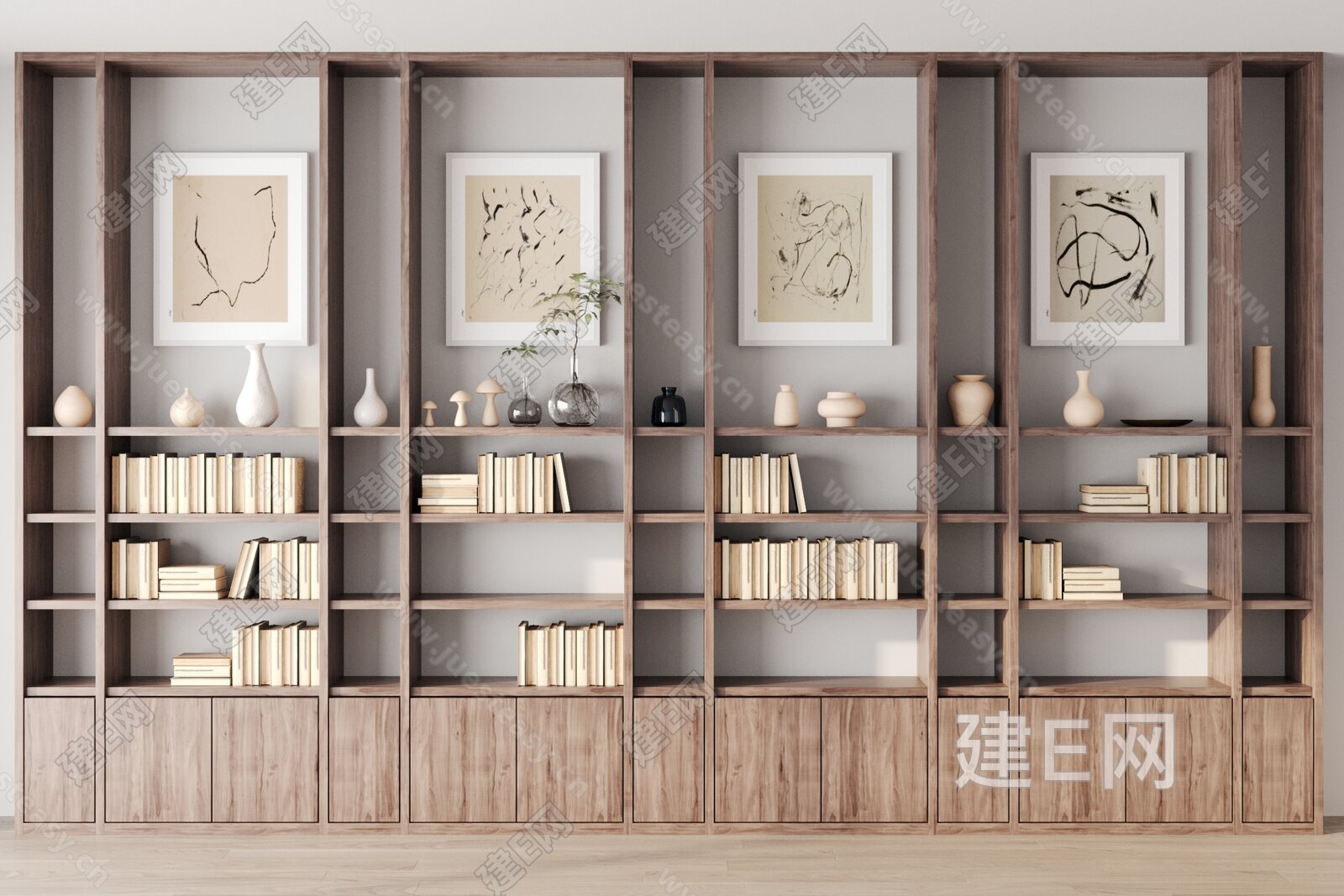 现代书柜模型SU模型下载[ID:114707487]_建e网su模型