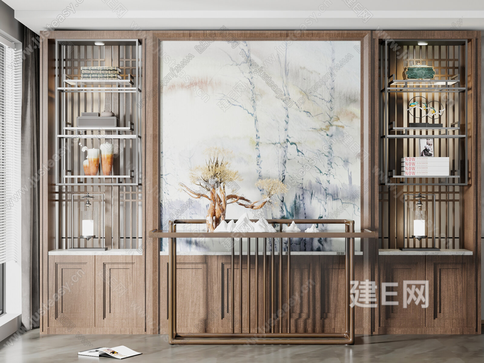 新中式端景台模型SU模型下载[ID:115100779]_建e网su模型