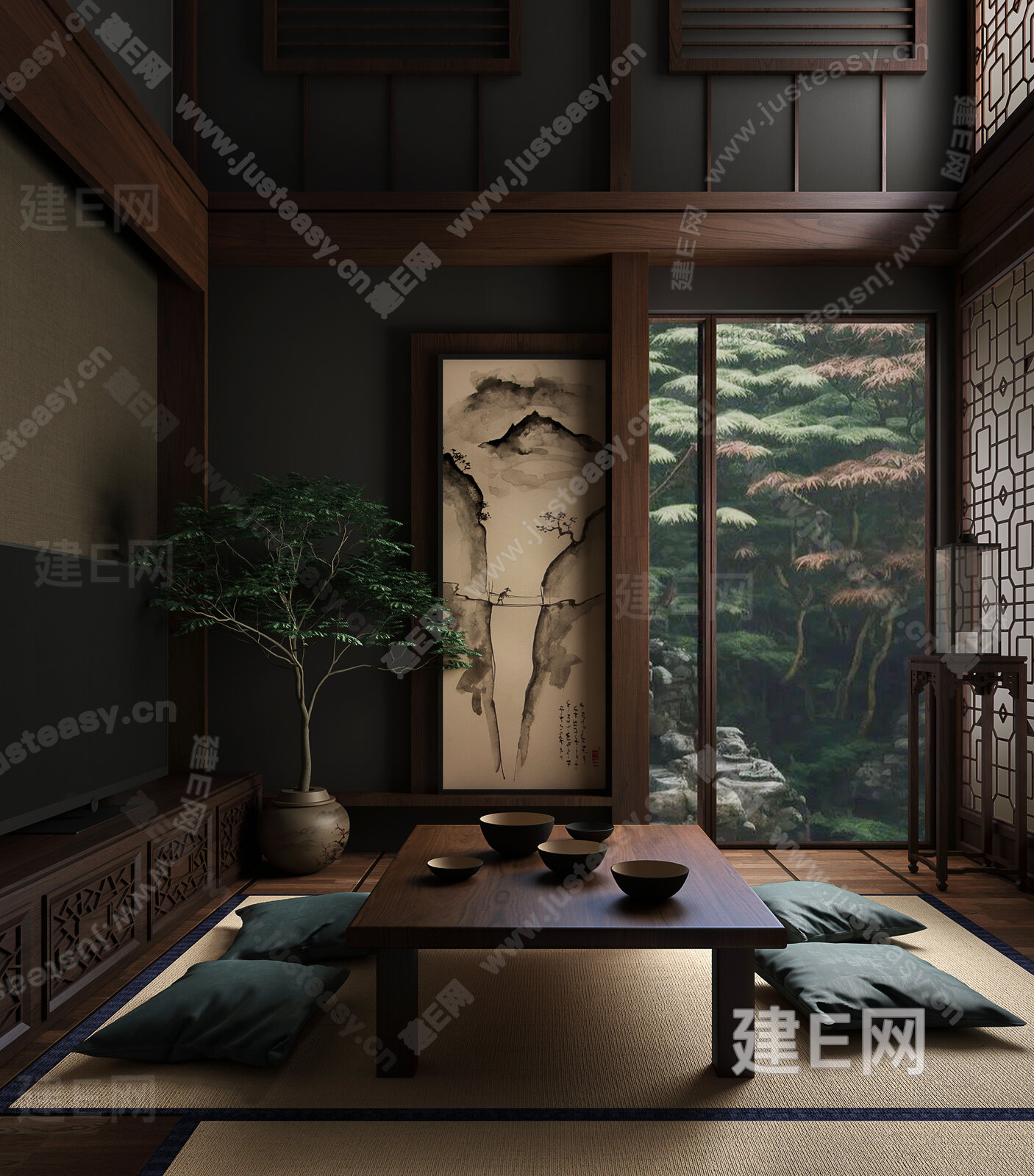 新中式禅意茶室模型SU模型下载[ID:114707613]_建e网su模型