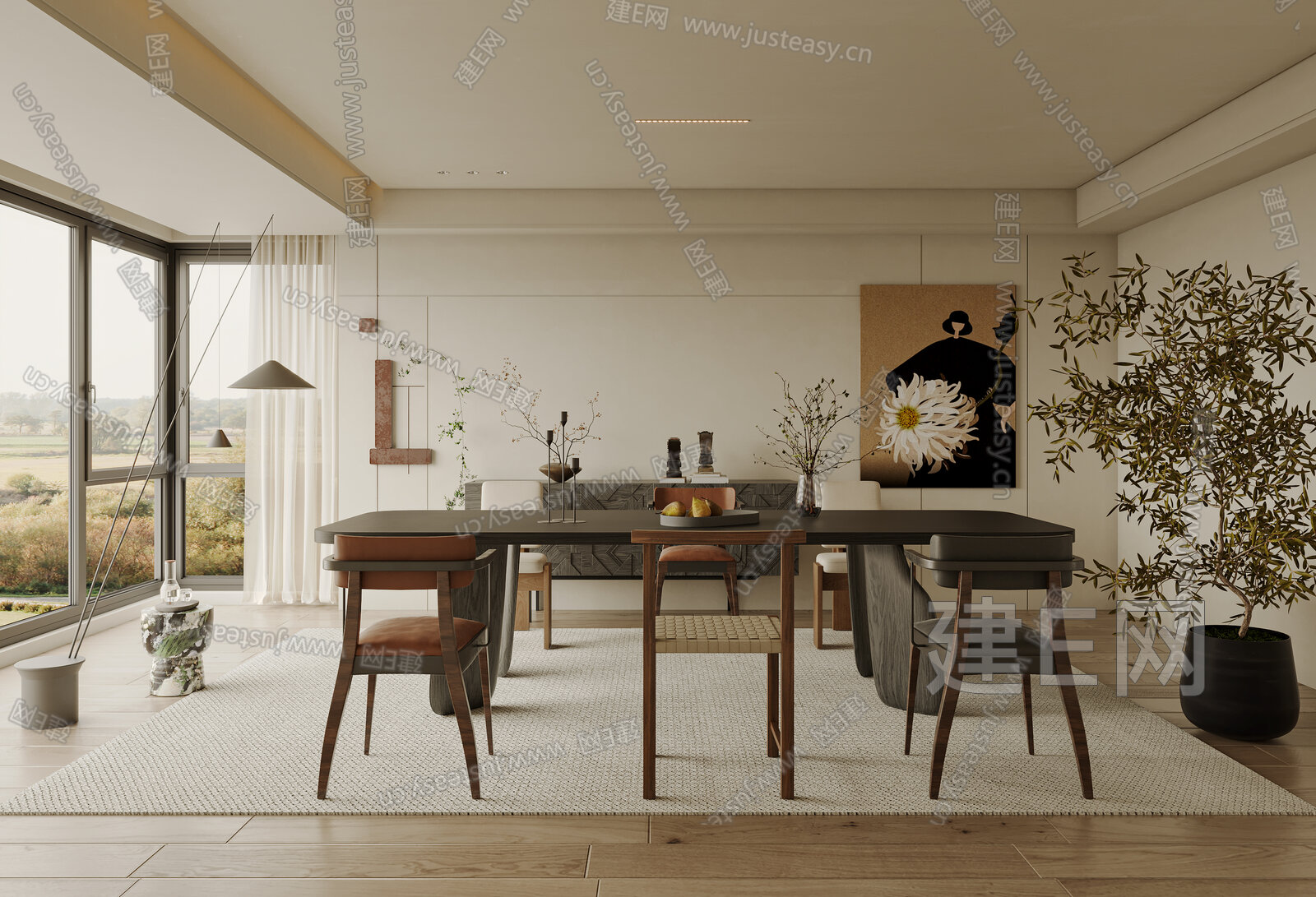 侘寂风餐厅模型SU模型下载[ID:114707618]_建e网su模型