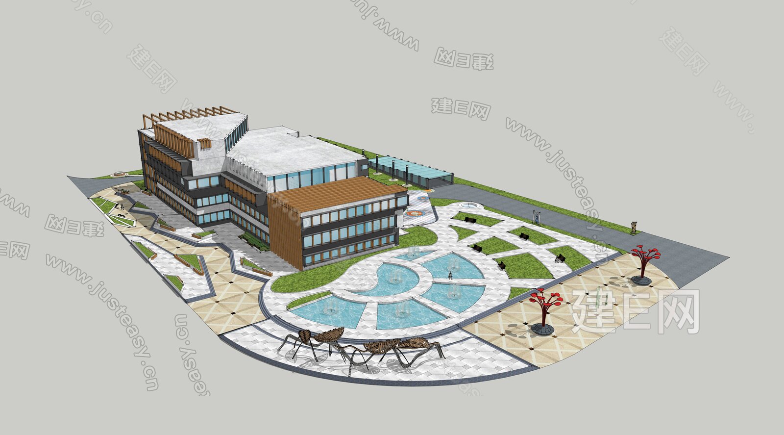 现代商业街SU模型下载[ID:113921193]_建E网SU模型库