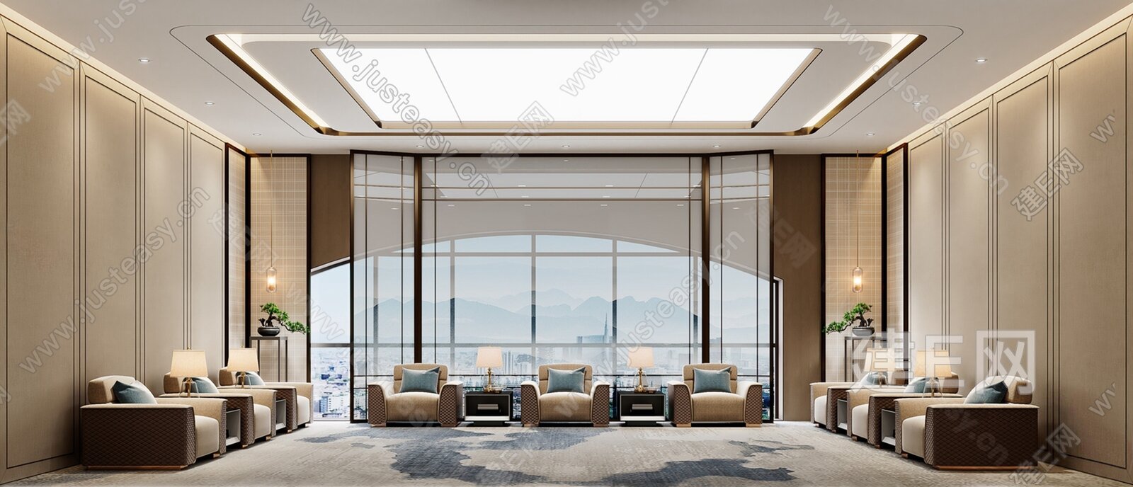 新中式会客厅模型SU模型下载[ID:114576488]_建e网su模型