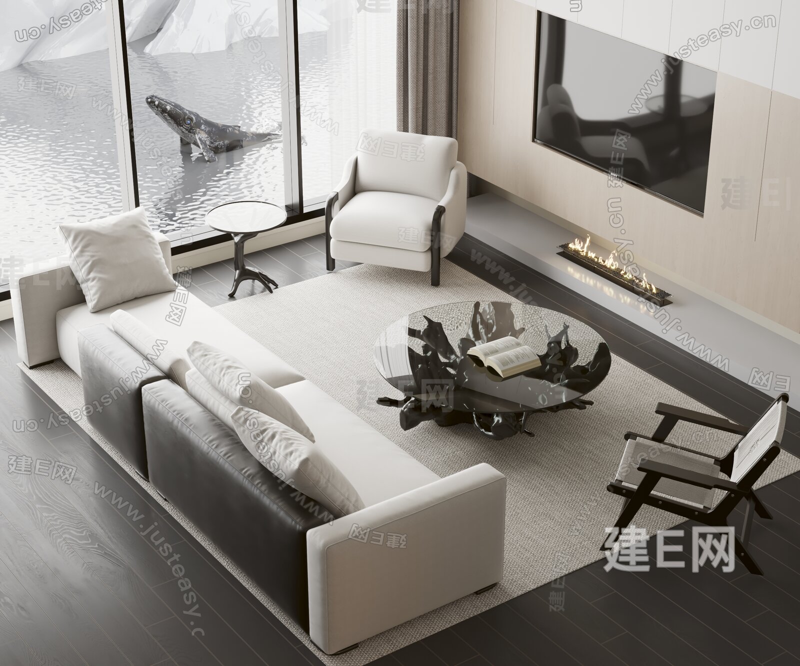 Cinna 现代沙发茶几组合模型SU模型下载[ID:114379876]_建E室内设计网