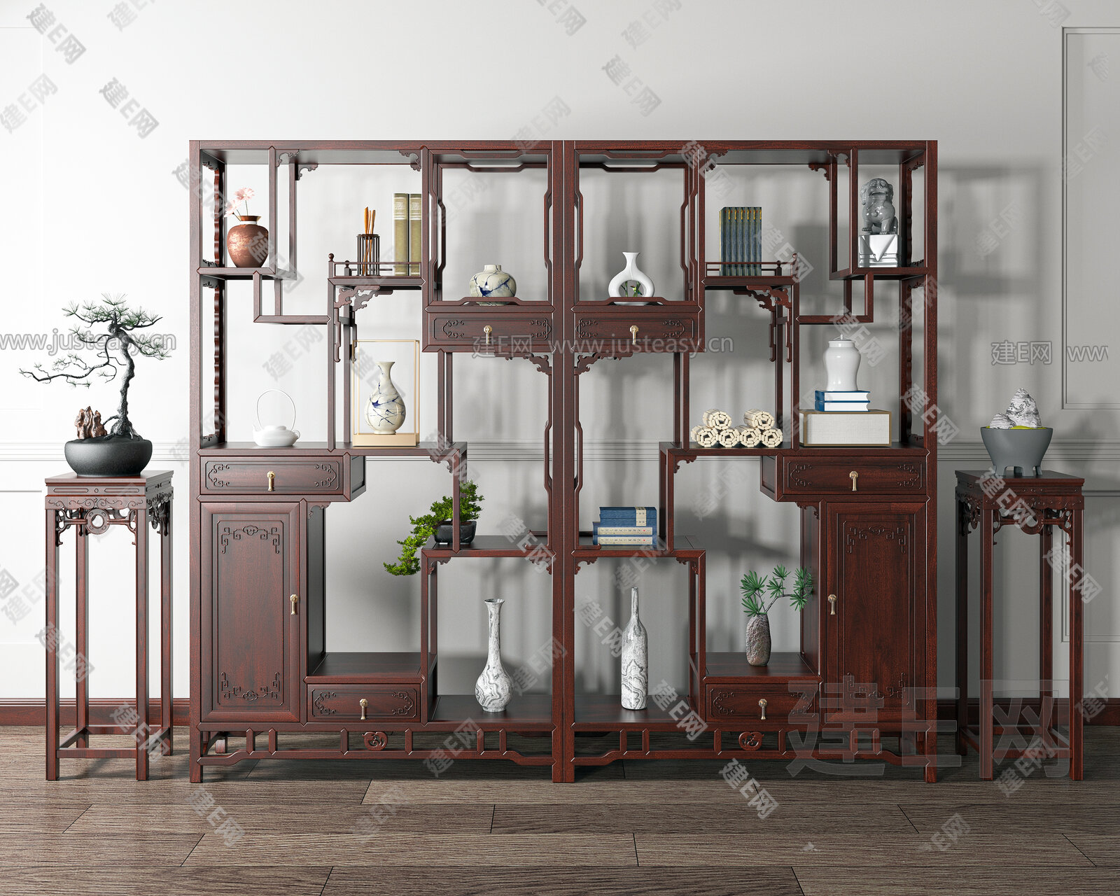 中式博古架3d模型下载[ID:117068939]_建e网3d模型