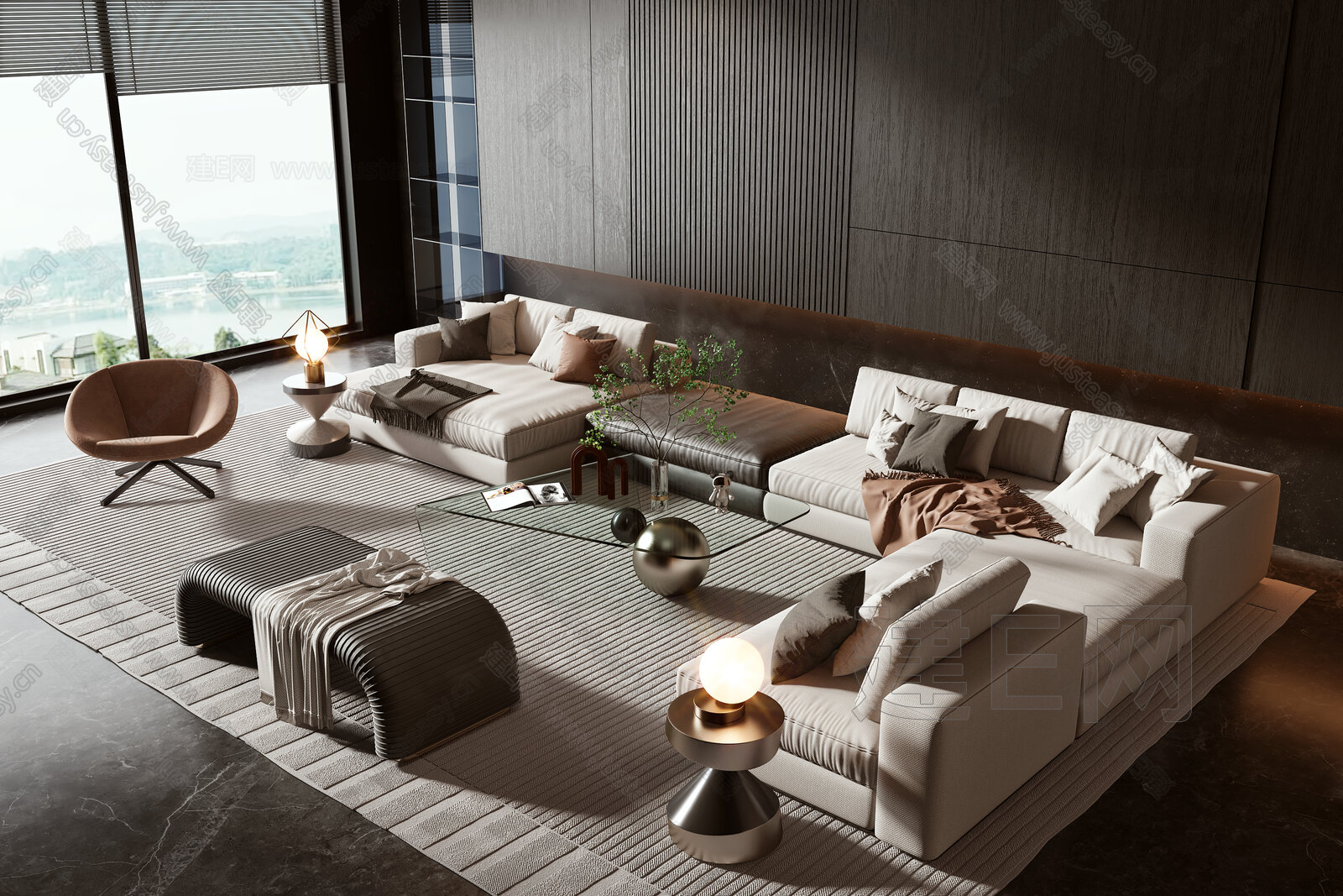 Minotti 现代沙发茶几组合3d模型下载[ID:117068963]_建e网3d模型