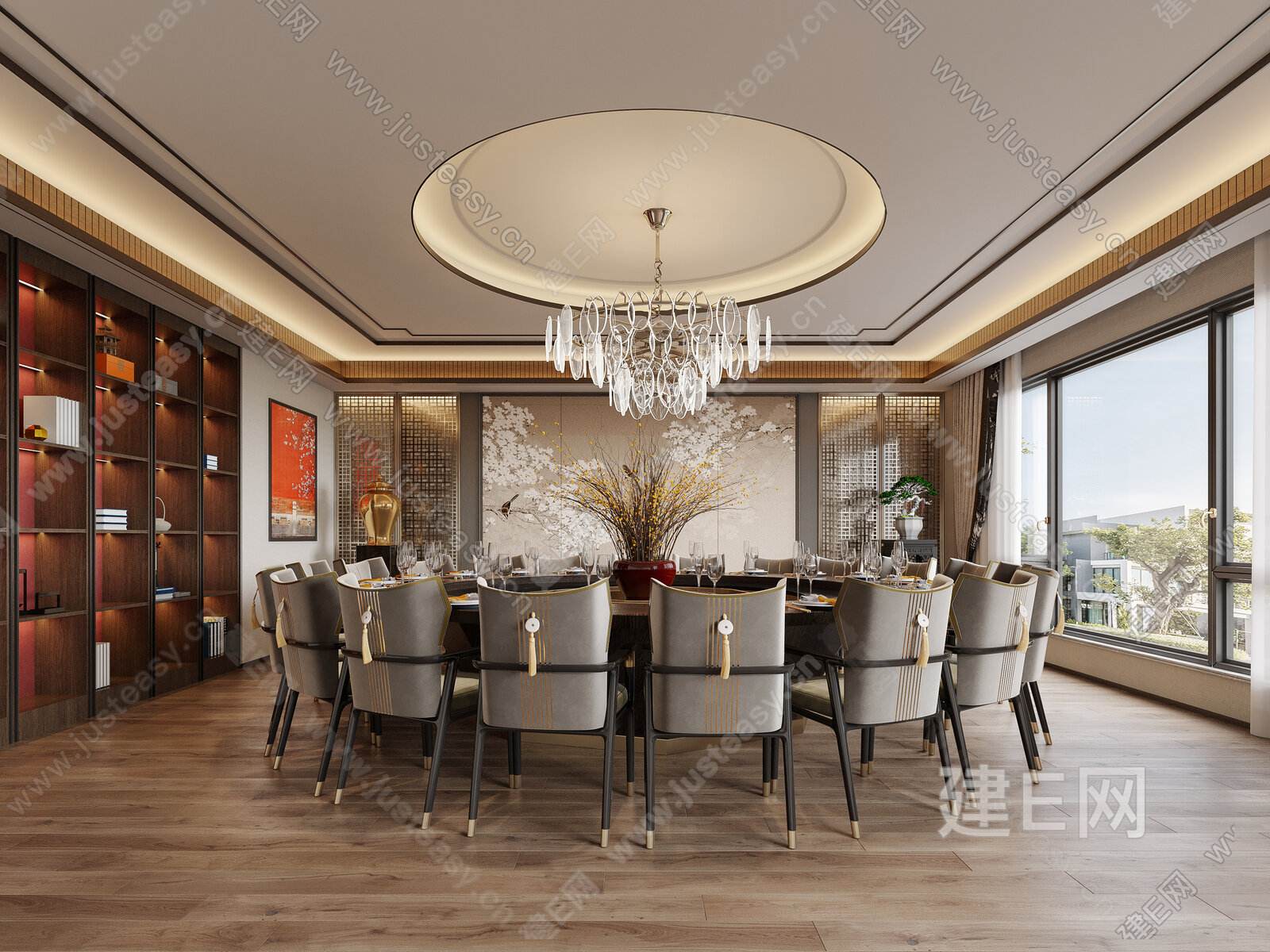新中式轻奢餐饮包间3d模型下载[ID:109466768]_建e网3d模型
