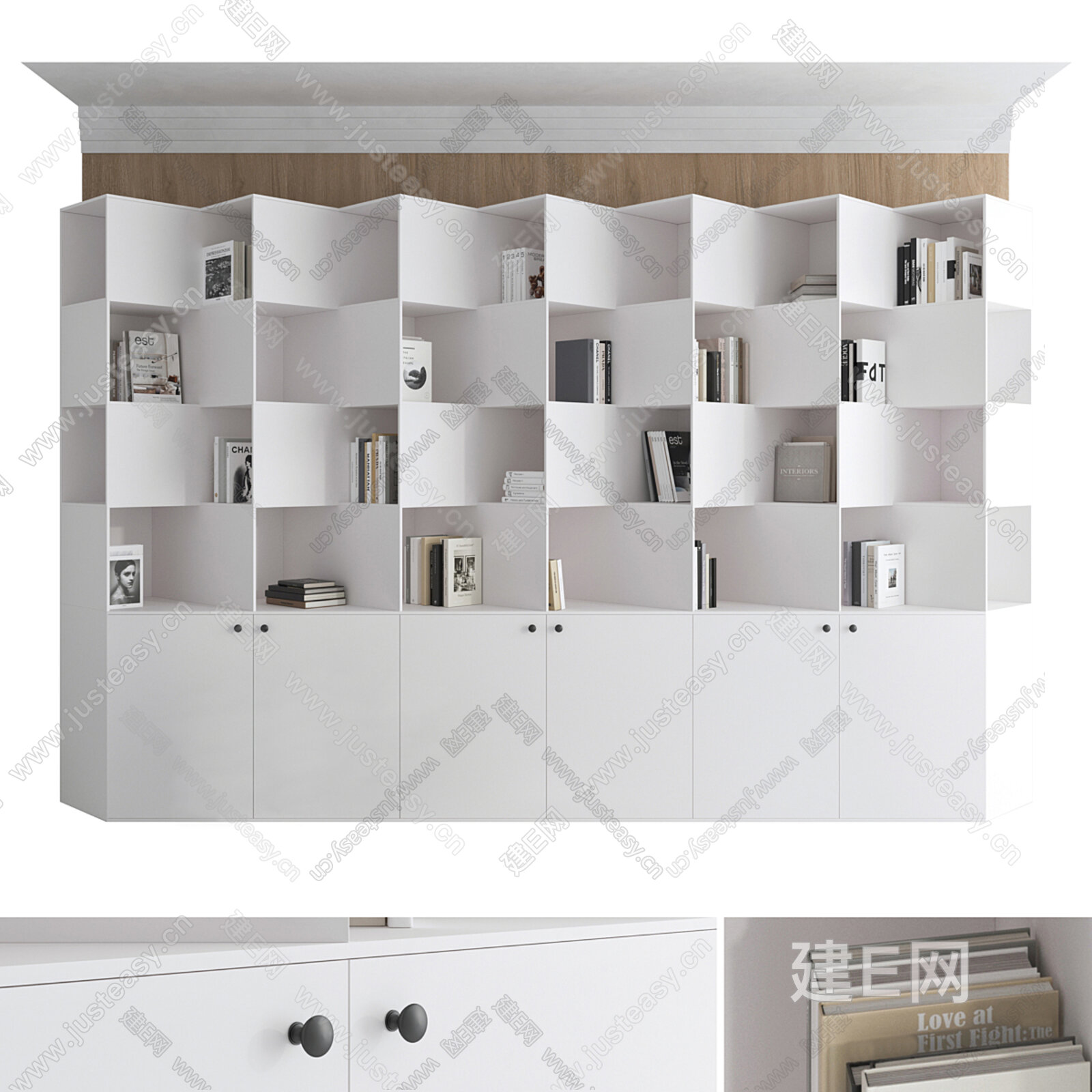 现代书柜模型SU模型下载[ID:112086041]_建e网su模型