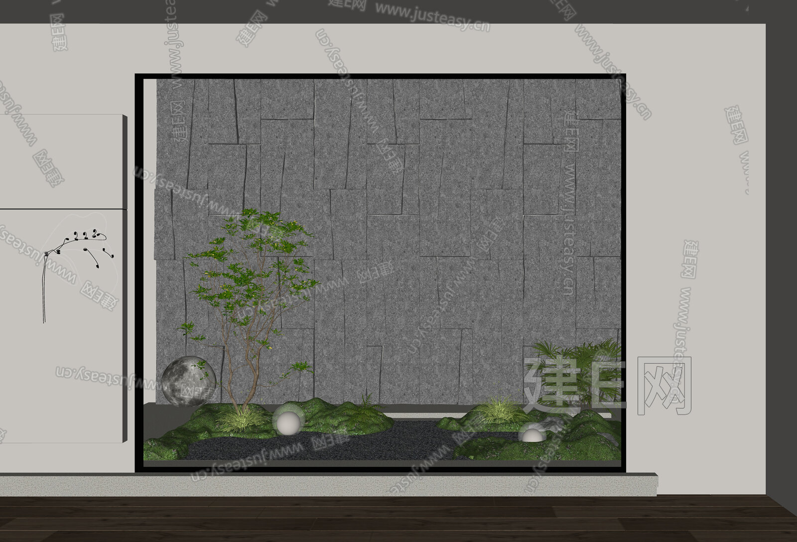 现代室内造景模型SU模型下载[ID:114838652]_建E室内设计网