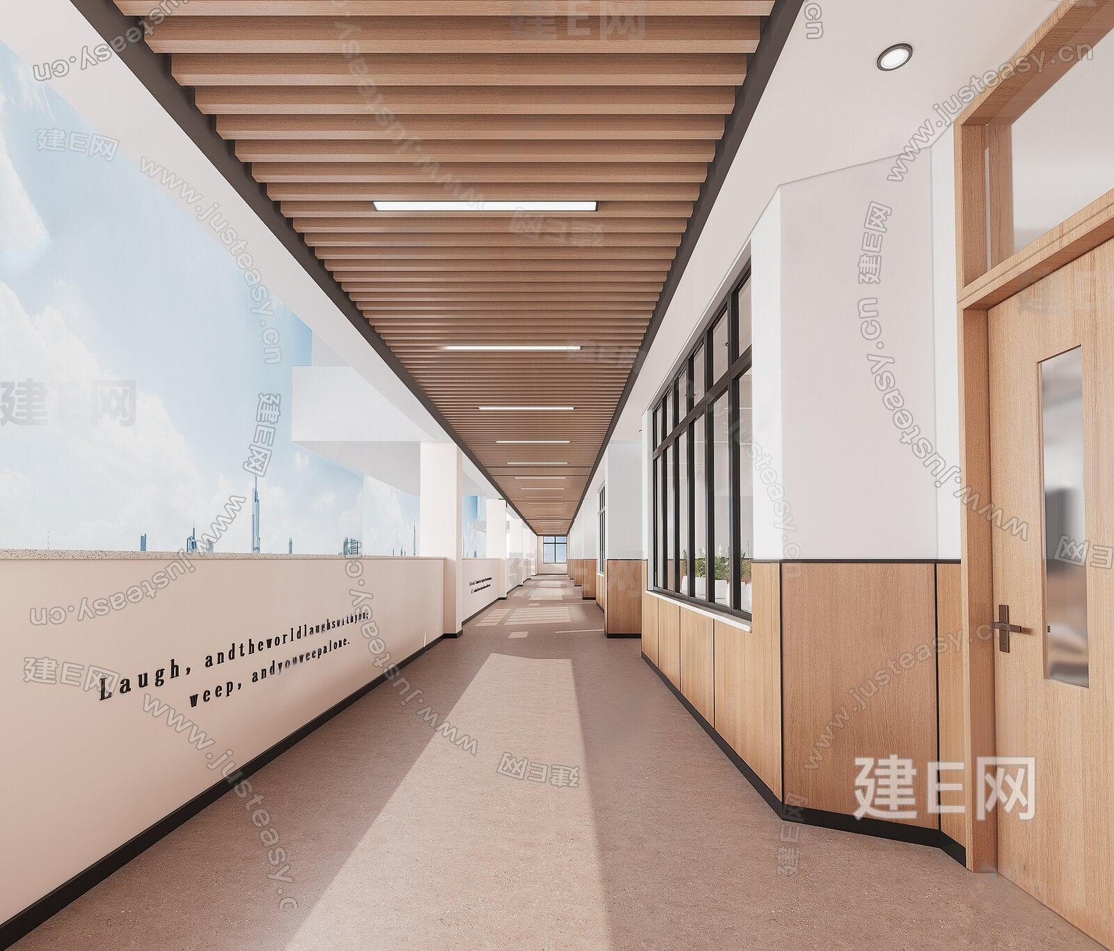 【现代学校走廊3d模型】建E网_现代学校走廊3d模型下载[ID:109925577]_打造3d现代学校走廊模型免费下载平台