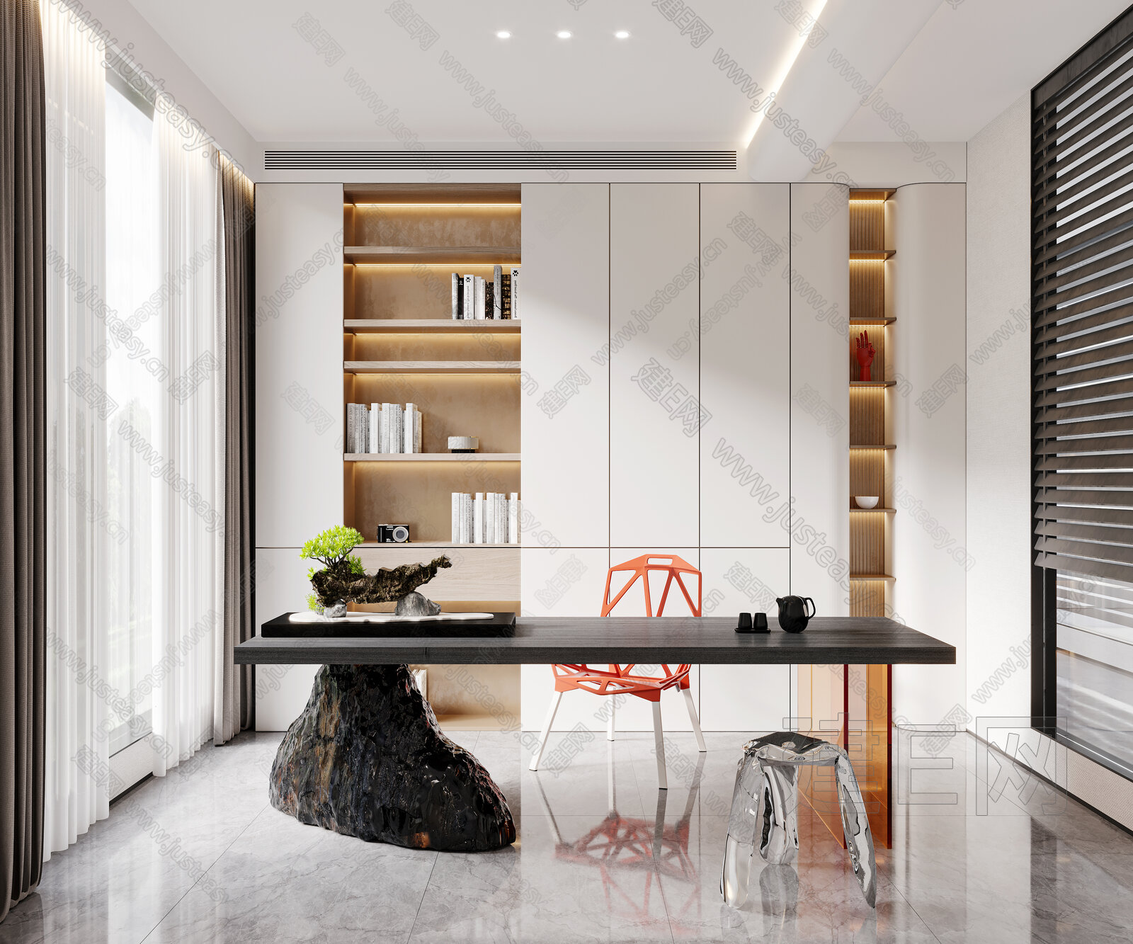 现代书房3d模型下载[ID:109990974]_建e网3d模型